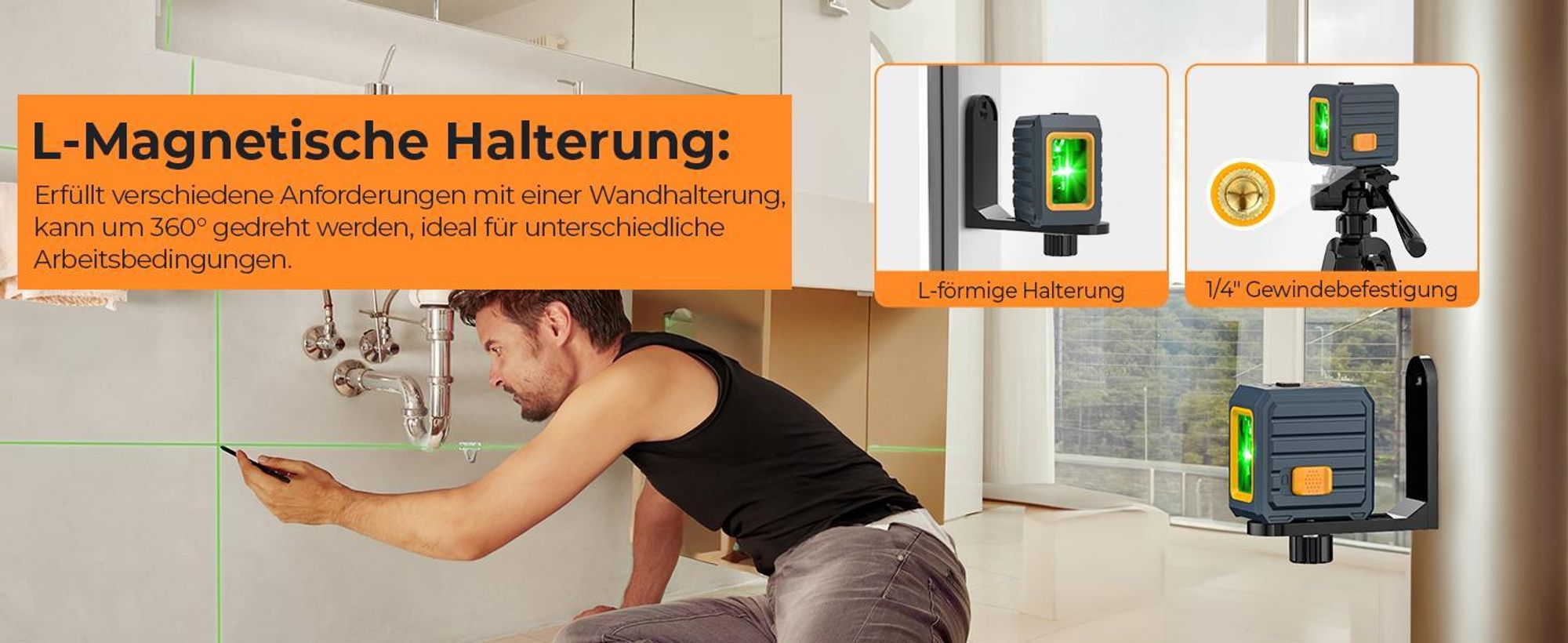 CIGMAN CM-G01 Kreuzlinienlaser Grün 30m, Selbstnivellierend, IP54 Schutz