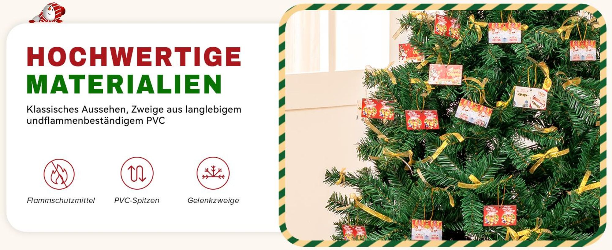 COMHOMA Künstlicher Weihnachtsbaum Weihnachtsdeko 195cm PVC Material mit 910 Spitzen Thickened Branches Foldable mit dekorativen Schleifen & Grußkar