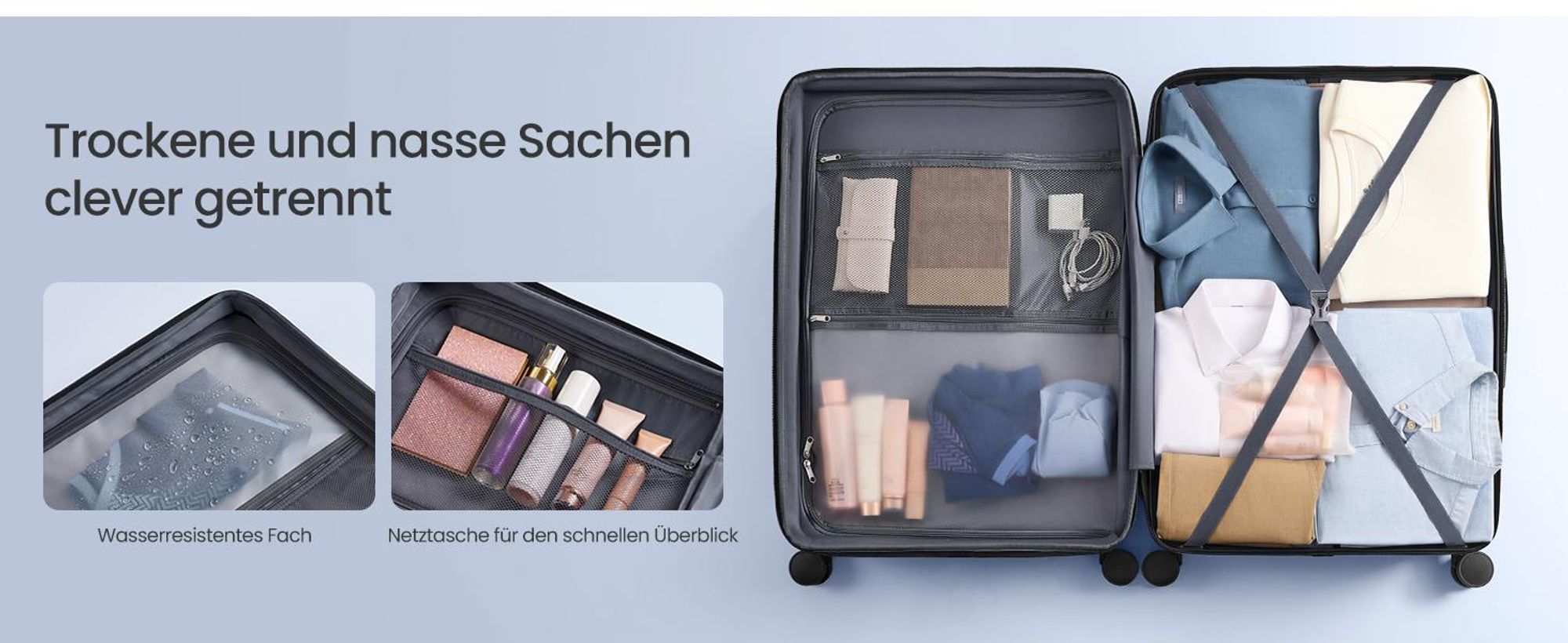 SONGMICS Koffer, Hartschalenkoffer mit TSA-Schloss und Koffergurt, erweiterbar, XL, 75 cm, für Urlaub, 4 Rollen, blau