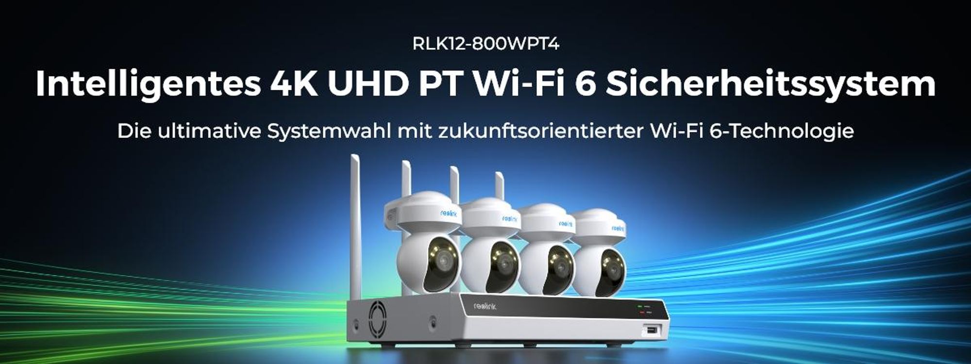 Reolink RLK12-800WPT4 Überwachungssystem, 4X 4K 8MP WiFi 6 PT Überwachungskamera & 16CH 2TB HDD WiFi NVR, Auto-Tracking, Smarte Erkennung, Nachtsicht