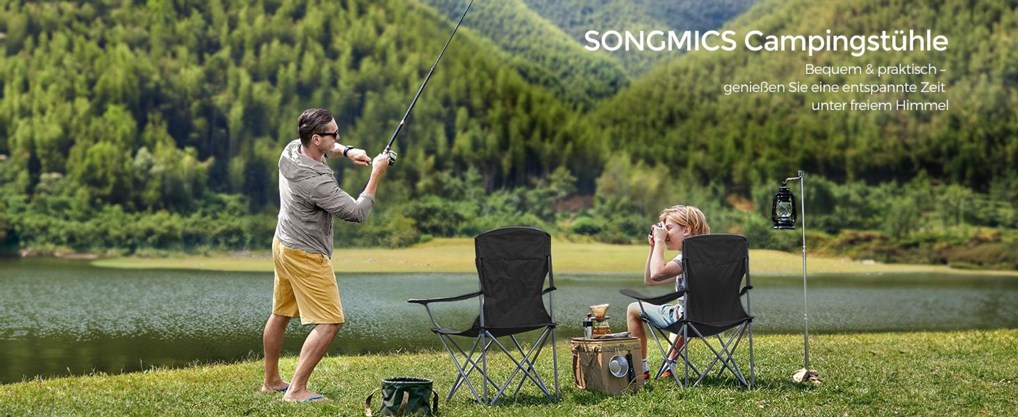 SONGMICS 2er Set Campingstühle bis 150 kg belastbar stabiles Gestell Klappstühle