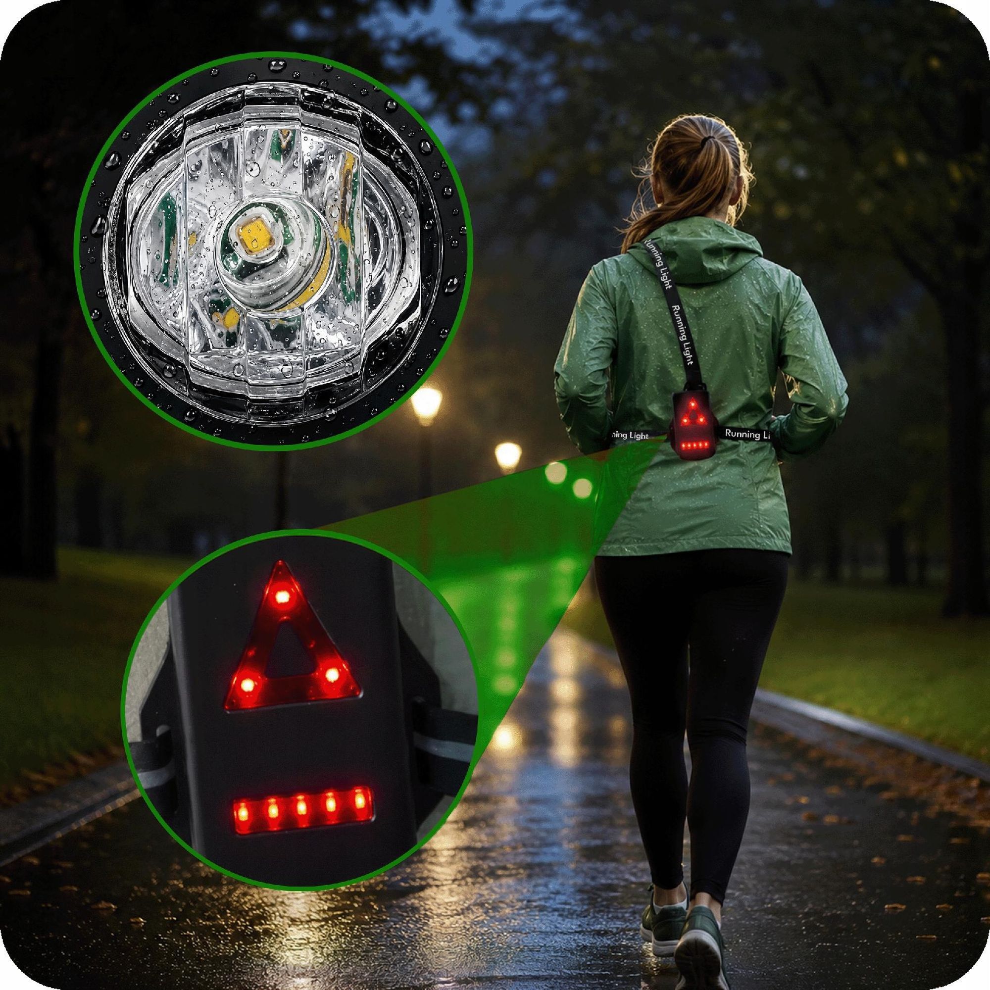 KRUMAD LED Lauflicht Brustlampe für Jogger & Radfahrer, 250lm Laufweste mit Frontlicht & Rücklicht, USB Aufladbar, Reflektorweste
