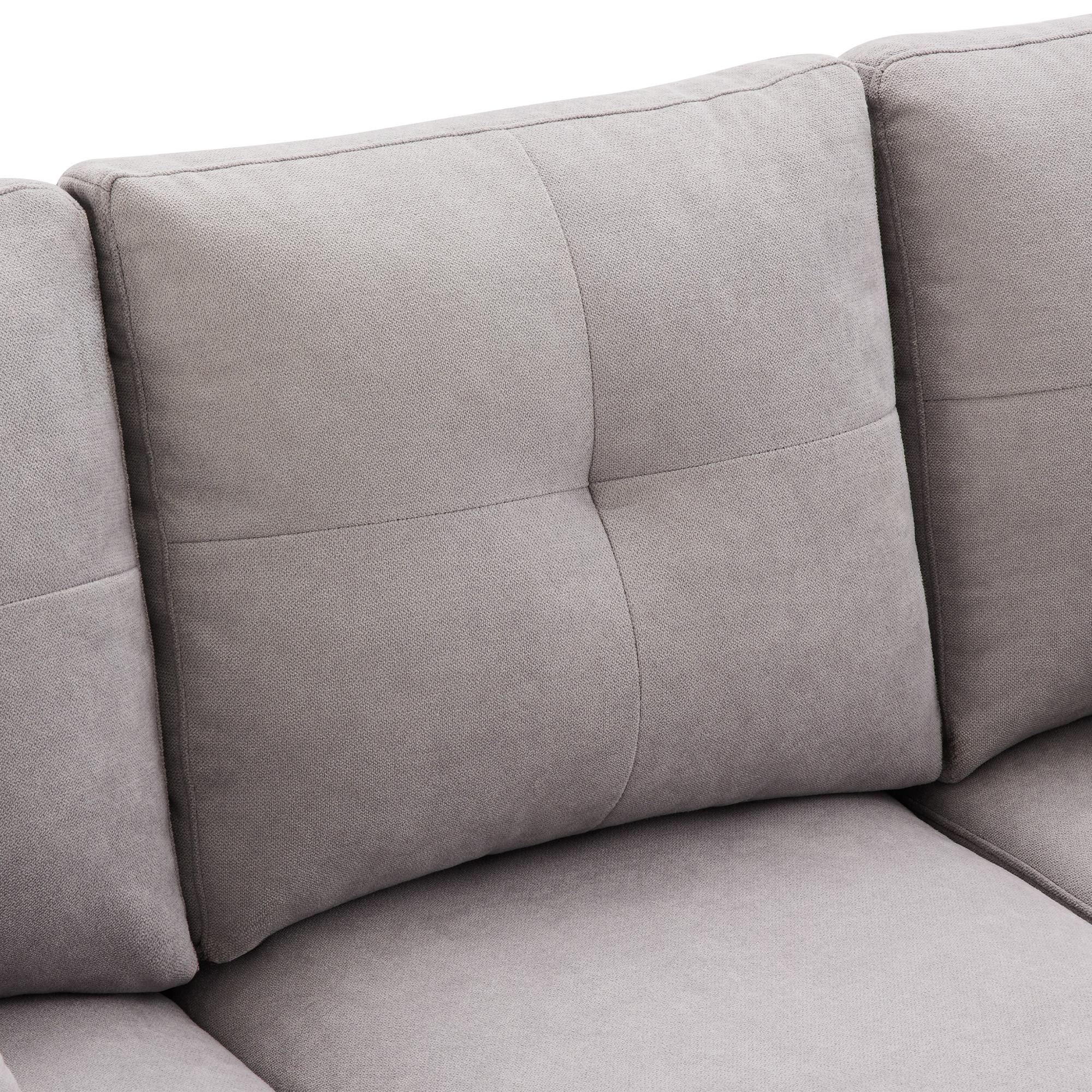Merax Ecksofa, L-Form Sofa mit Bettkasten, Getränkehalter, 2 Kissen geliefert, Wohnzimmersofa, Couch, Couchgarnitur, Leinen, Hellgrau