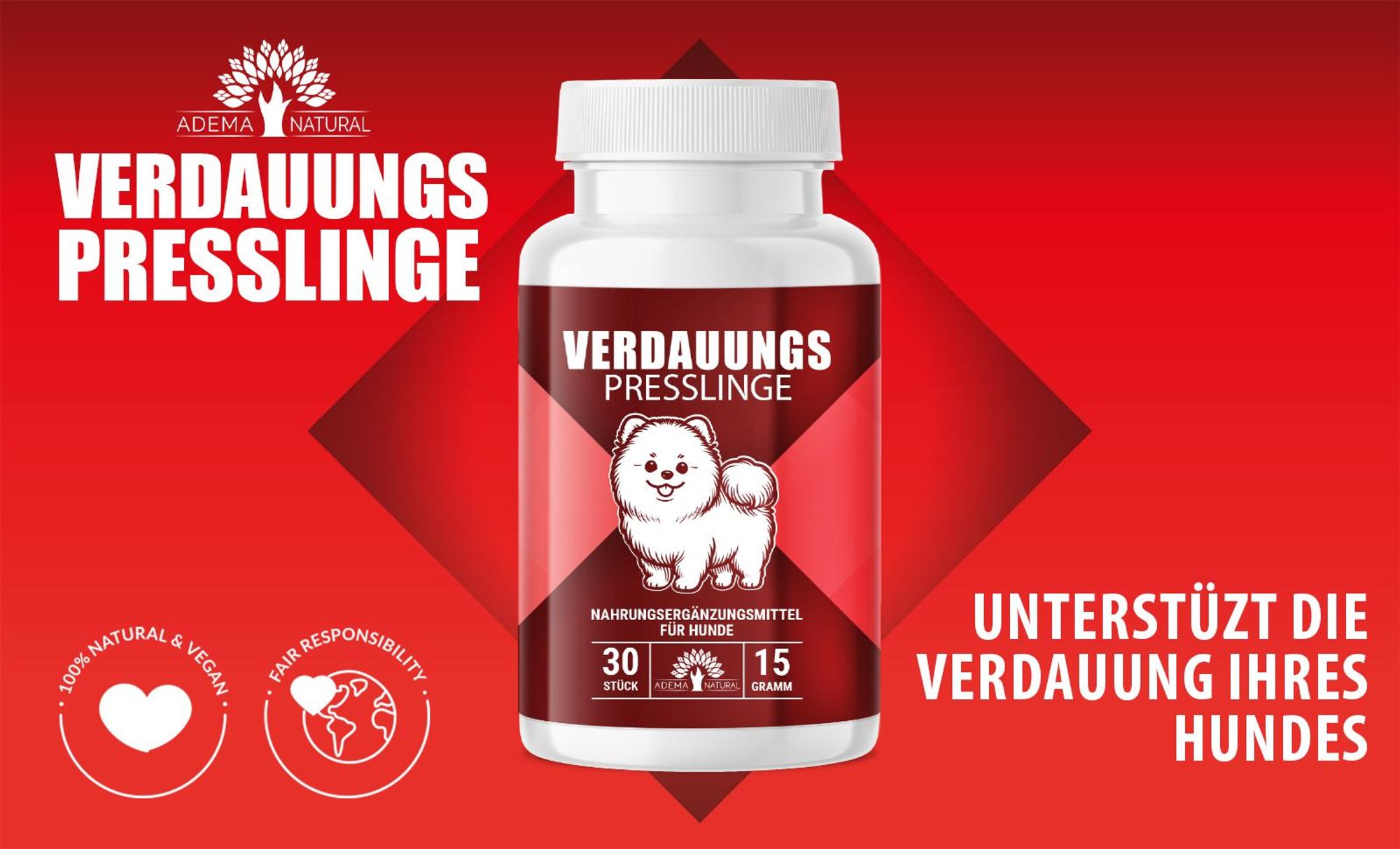 Adema Natural® Verdauungssnack | für Hunde – für ein bessere Verdauung – gesunden Magen-Darm Trakt – Verdauungsleckerli – Verdauung Hund