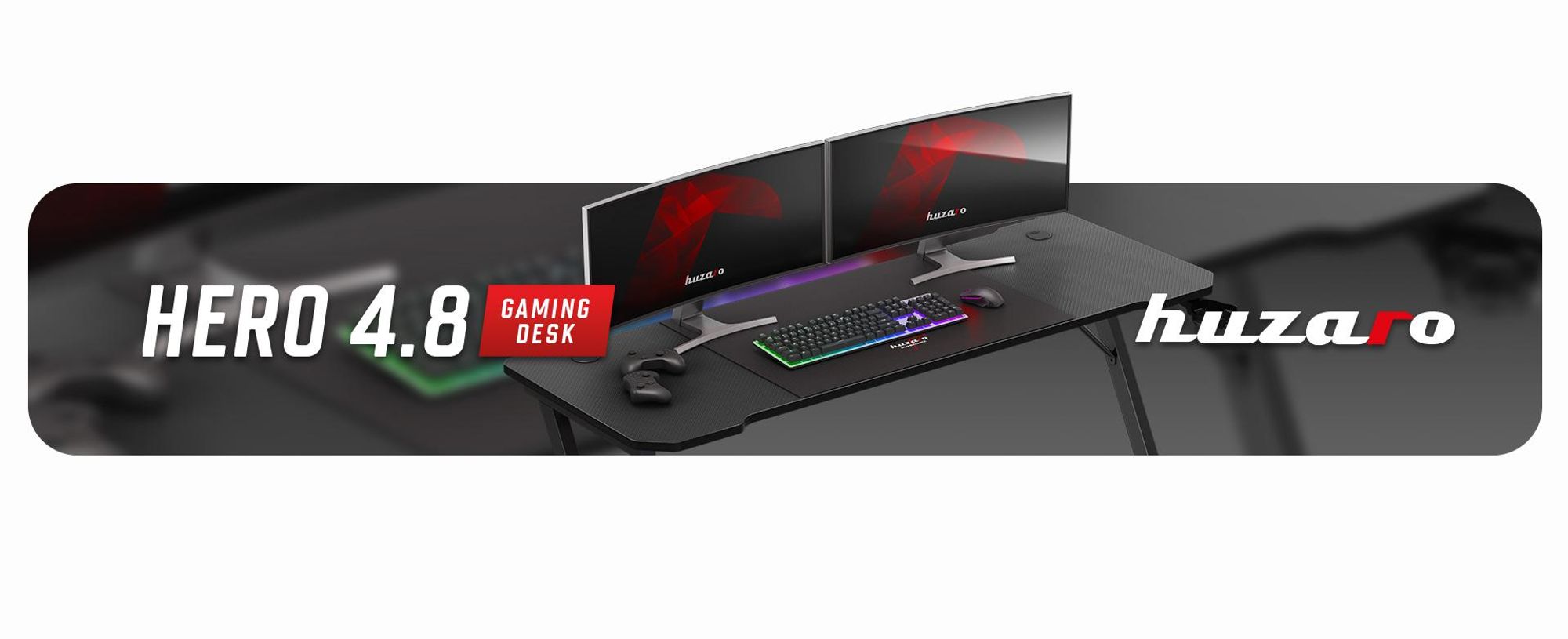 huzaro Hero 4.8 | Gaming PC Tisch Schreibtisch | Inklusive Mauspad | Kopfhörerhaken Getränkehalter | Kabelorganisator | 160x60cm | Schwarz
