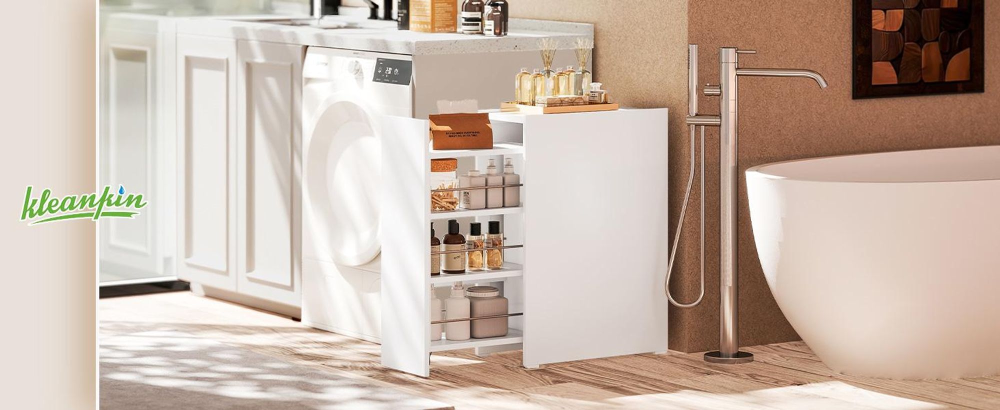 HOMCOM Nischenschrank Schmaler Badezimmerschrank mit tiefer Schublade, Rad Weiß
