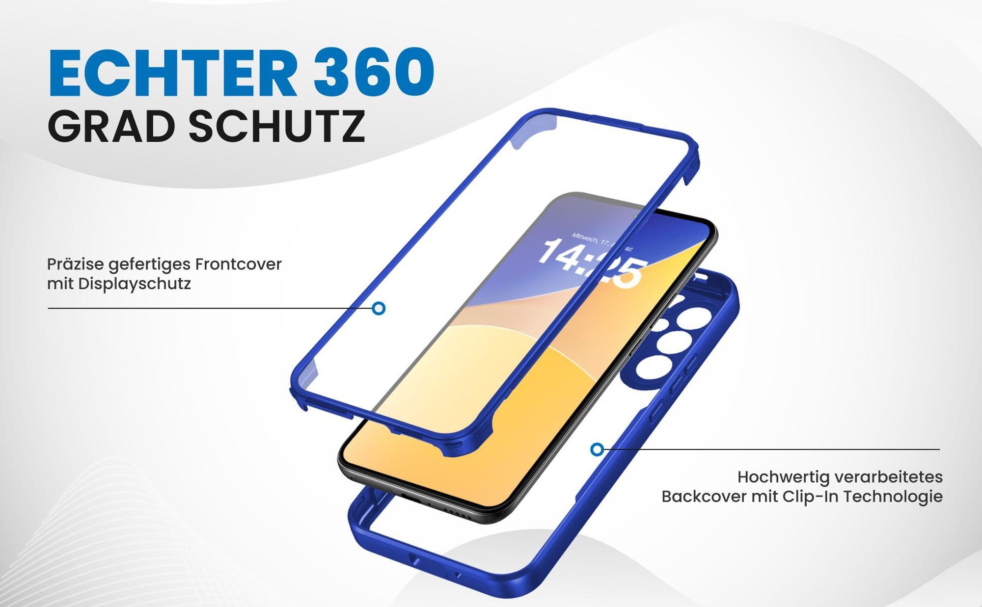 Blaues 360 Grad Case für Samsung Galaxy S25 FE mit Schutz von beiden Seiten