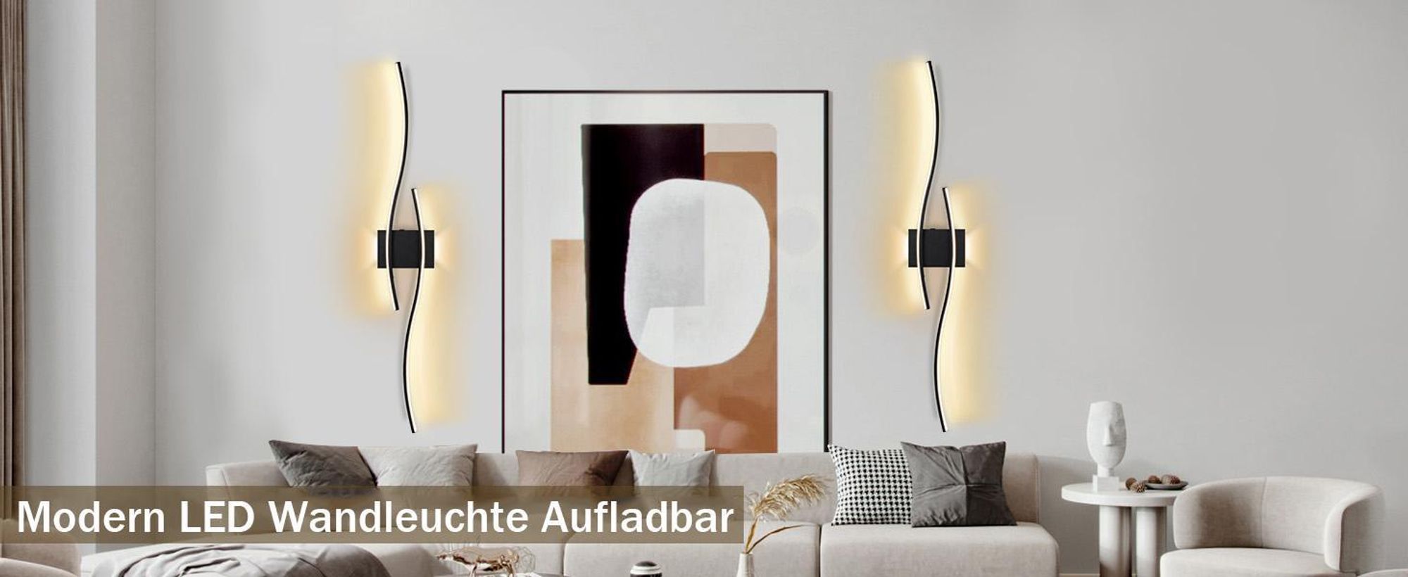 LED Wandleuchte Innen Modern Dimmbar 3 Farbtemperaturen Wiederaufladbar Wandlampe mit Fernbedienung