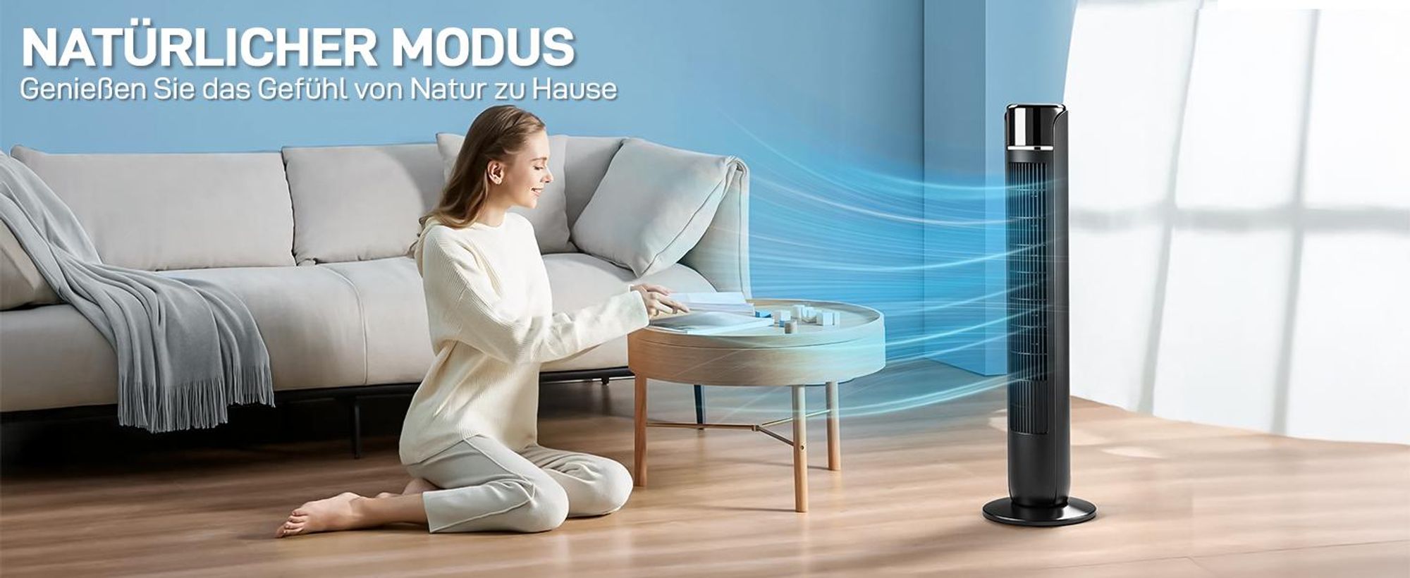 FCH Schlafzimmer-Turmventilator, oszillierender Standventilator für den Innenbereich mit 12-Stunden-Timer, LED-Anzeige und Fernbedienung