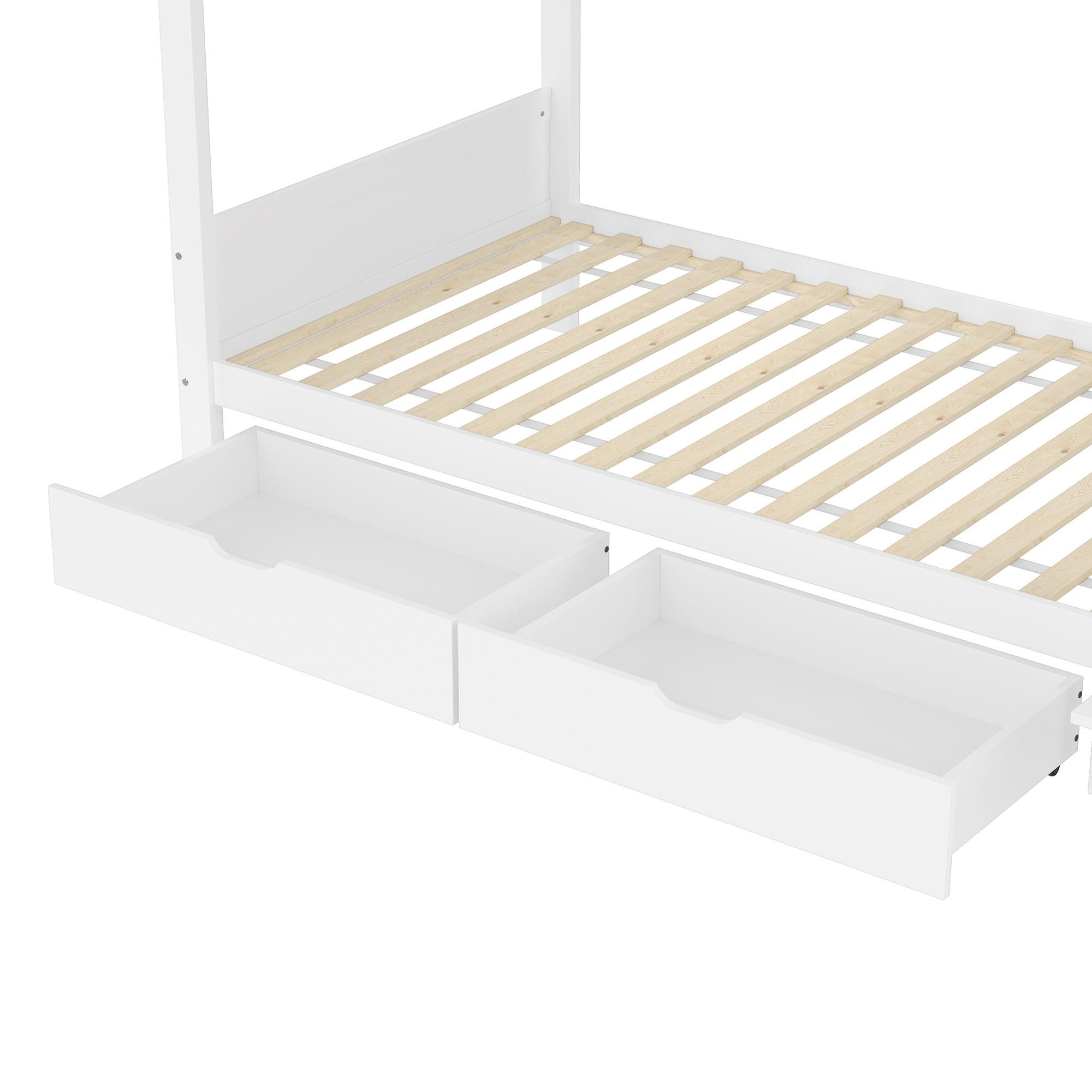 Merax Etagenbett 90x200cm, Kinderbett mit 2 Schubladen, Lagerleiter, Regal und Kleiderschrank, Massivholz, Stockbett, Jugendbett, Weiß