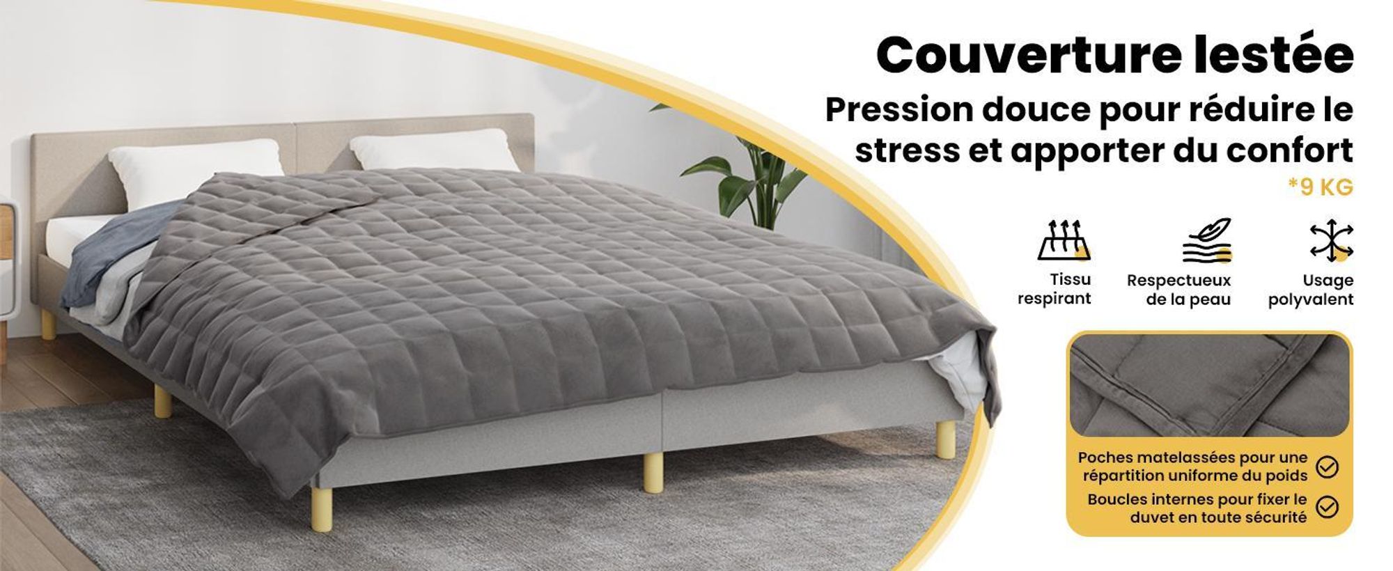 vidaXL Couverture de poids Gris 200x200 cm 9 kg Tissu