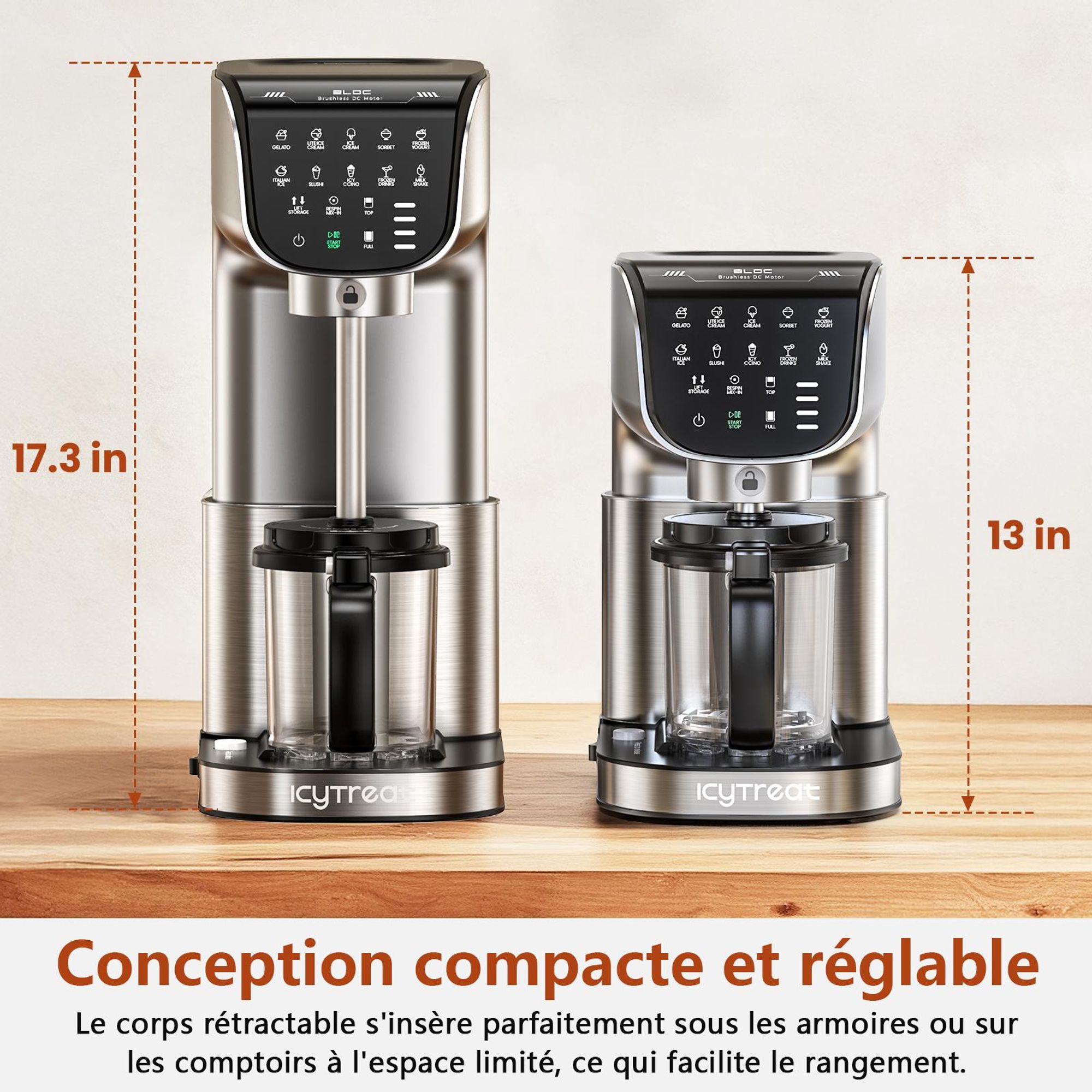 IcyTreat IC-1010 EU Sorbetière 12 en 1 - e CE Puissance 500 W Capacité 568 ml Inclus 3 récipients à glace en Tritan - Argent