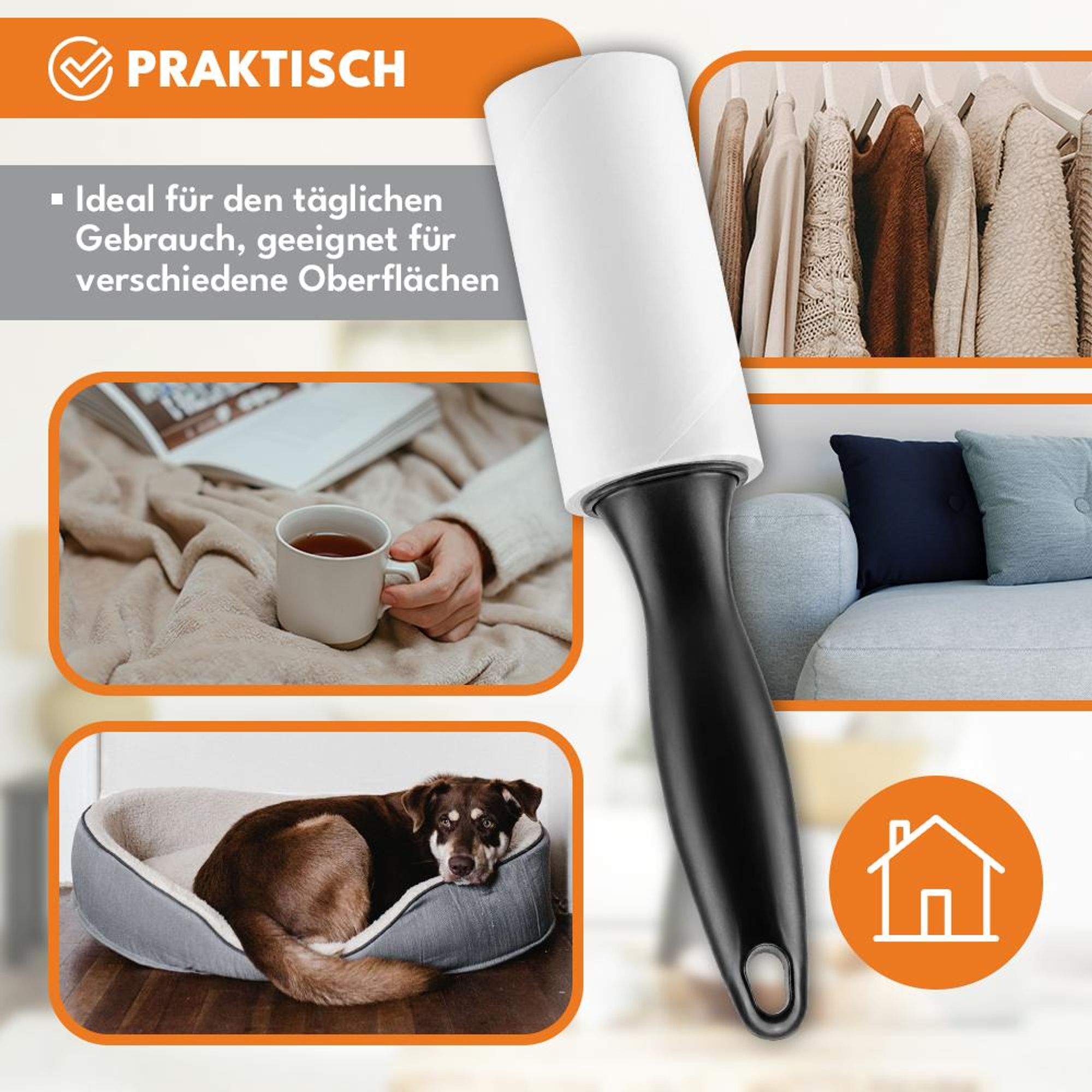 KRUMAD Fusselrolle Tierhaarentferner Set 6, Hundehaar Entferner, Katzenhaar Roller für Kleidung, Sofa und Auto, wiederverwendbarer Fusselroller