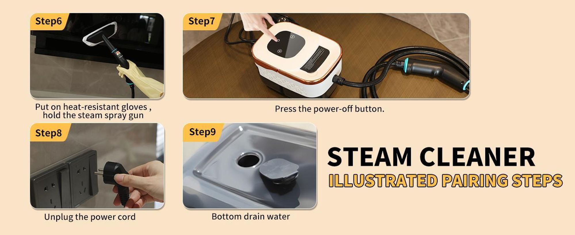 Dampfreiniger 1500W, 1600 ml Wassertank, 4 Bar, 15s Aufheizung, 6 Dampfstufen, Handdampfreiniger für Küche Bad Auto Sofa