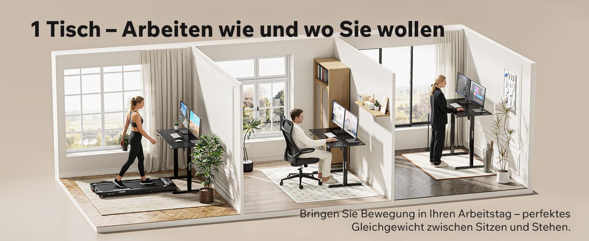 SENSE7 NOJO Light Elektrisch Höhenverstellbares Schreibtischgestell | 72-118cm, Memory-Funktion, Kopfhörerhalter, Max. 70kg, Stahl-Tischgestell