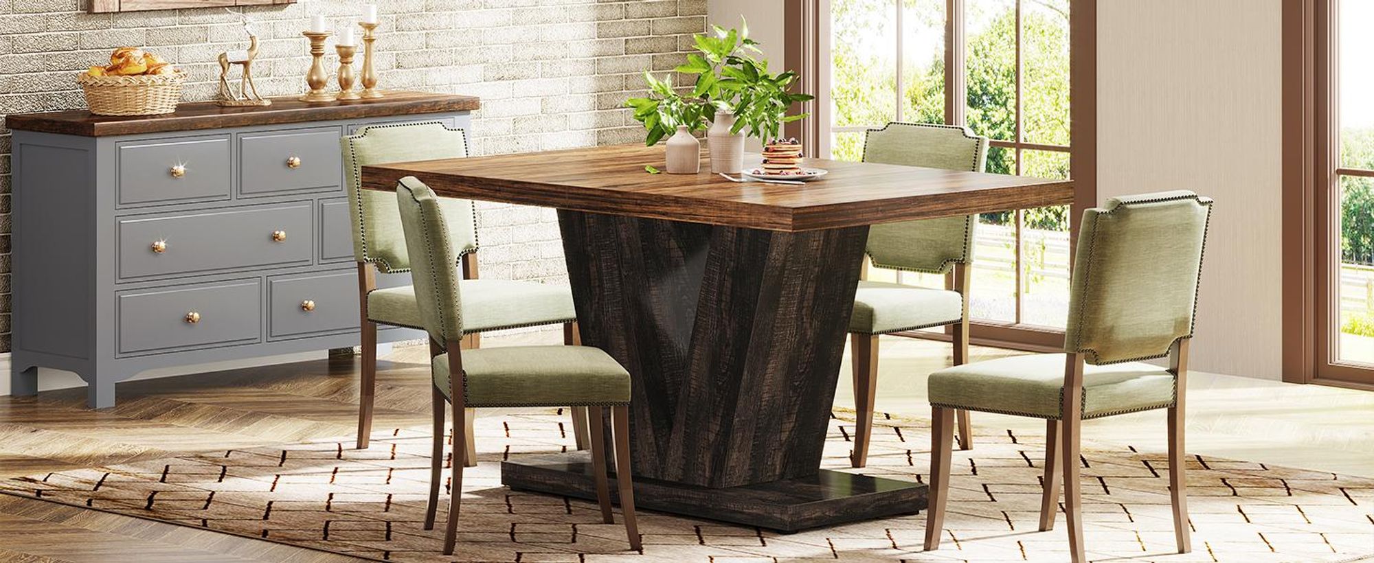 Tribesigns Esstisch 120 cm, Küchentisch mit robustem Fußgestell, Esstisch im Landhausstil aus Holz Zuhause, Esszimmer, kleine Räume, Schwarz & Braun