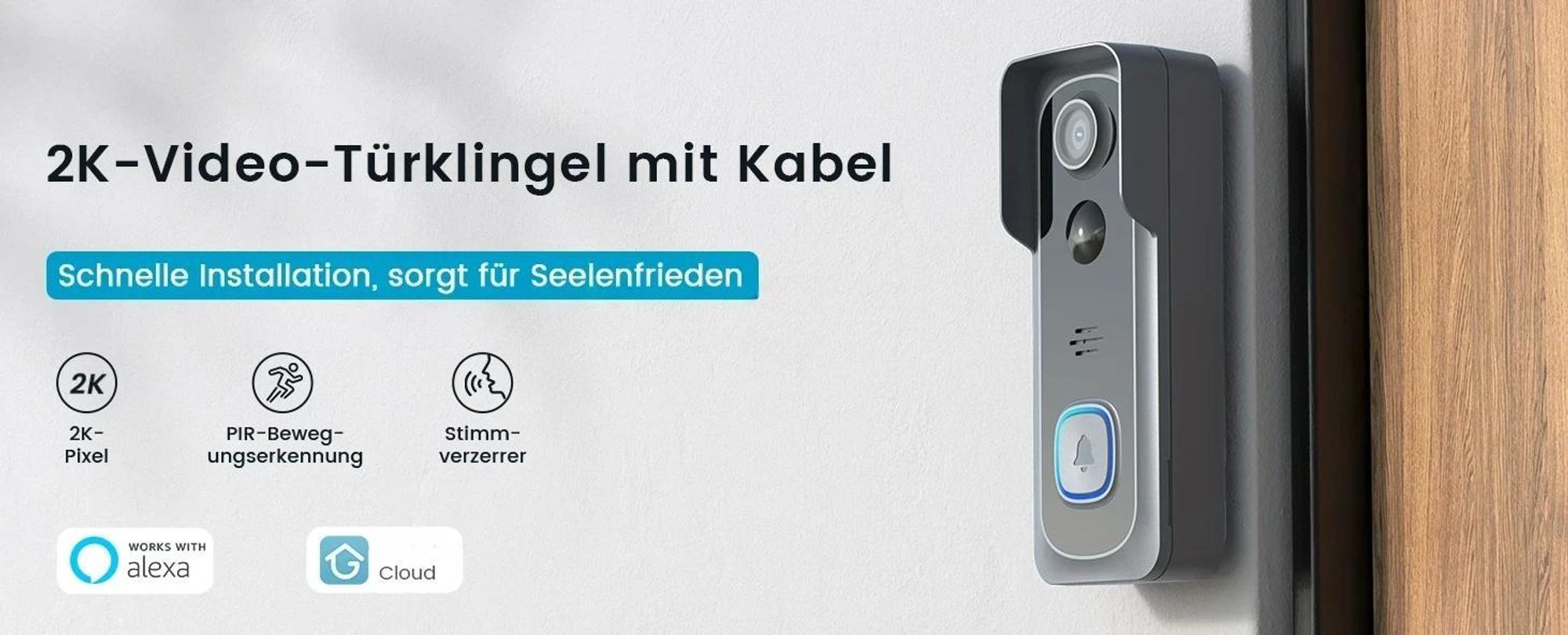 2K Video Türklingel mit Kamera Akku Kabellose Türglocken Funkklingel mit Gong IP66