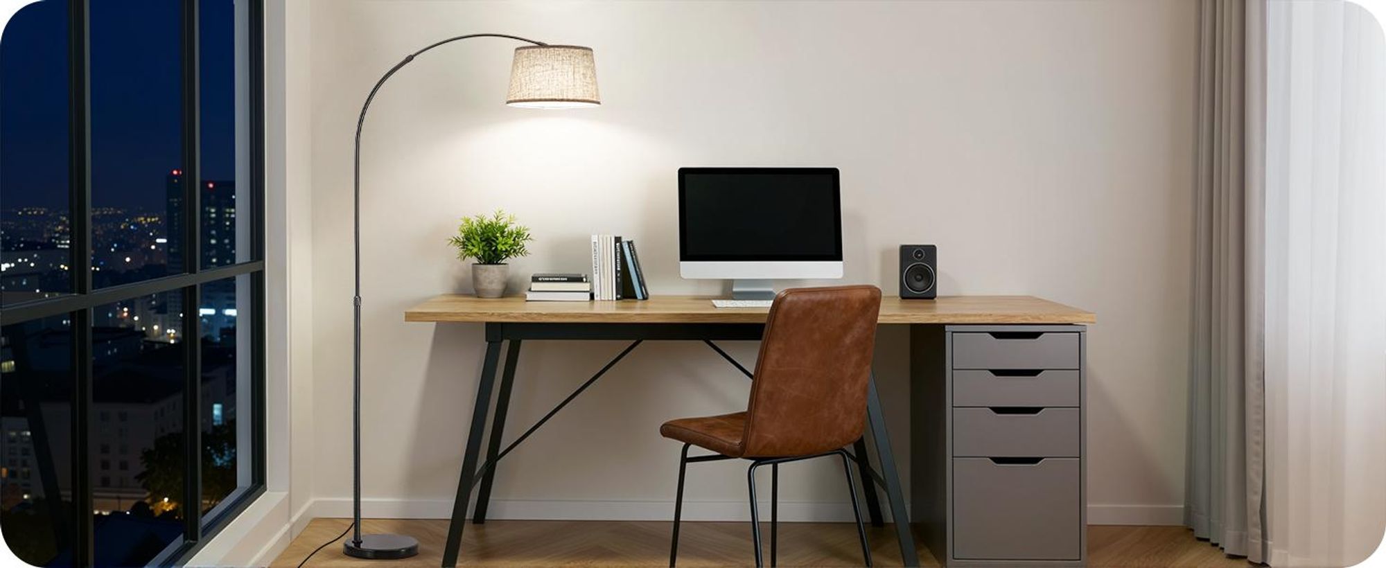 EDISHINE Stehlampe Dimmbar Wohnzimmer, Bogenlampe 143-176 cm verstellbar, mit drehbarem Lampenkopf, magnetische Fernbedienung