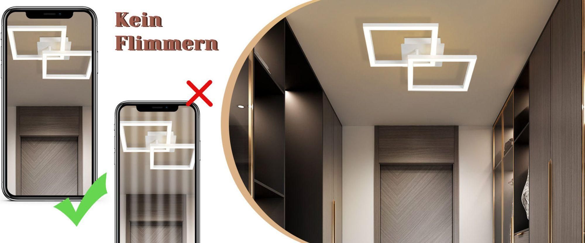 ZMH Deckenleuchten Led Deckenleuchte 24W deckenlampe Schlafzimmer Warmweiß Deckenbeleuchtung Drehbar Geometrisch für Küche Flur Büro Wohnzimmer Weiß