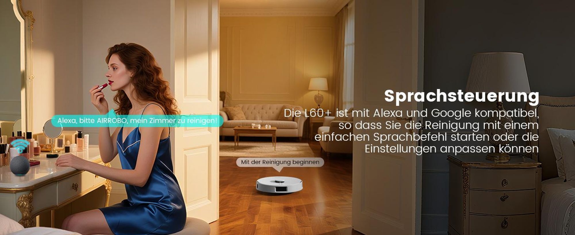 AIRROBO L60+ Staubsauger Roboter Saugroboter mit Wischfunktion, Auto-Staubentleerung, LiDAR-Navigation, 12000Pa, für Teppiche und Tierhaare