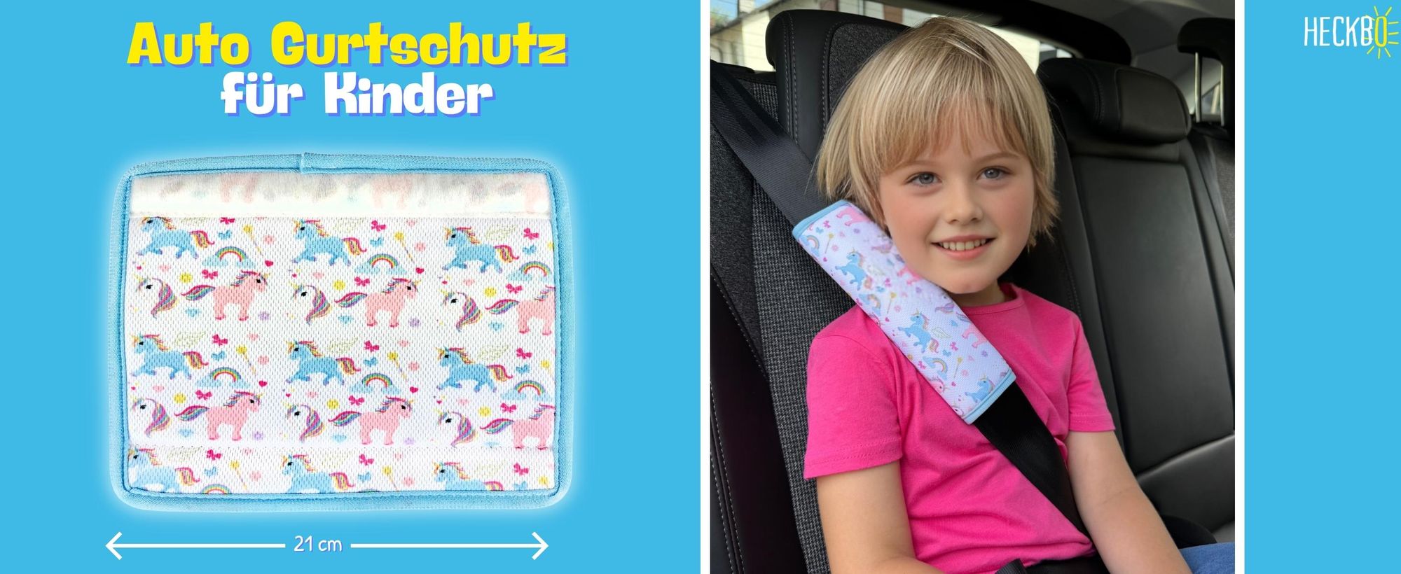 2x HECKBO Auto Einhorn Mädchen Gurtschutz Schulterpolster Gurtschoner Schulterkissen Autositze Gurtpolster für Kinder & Erwachsene