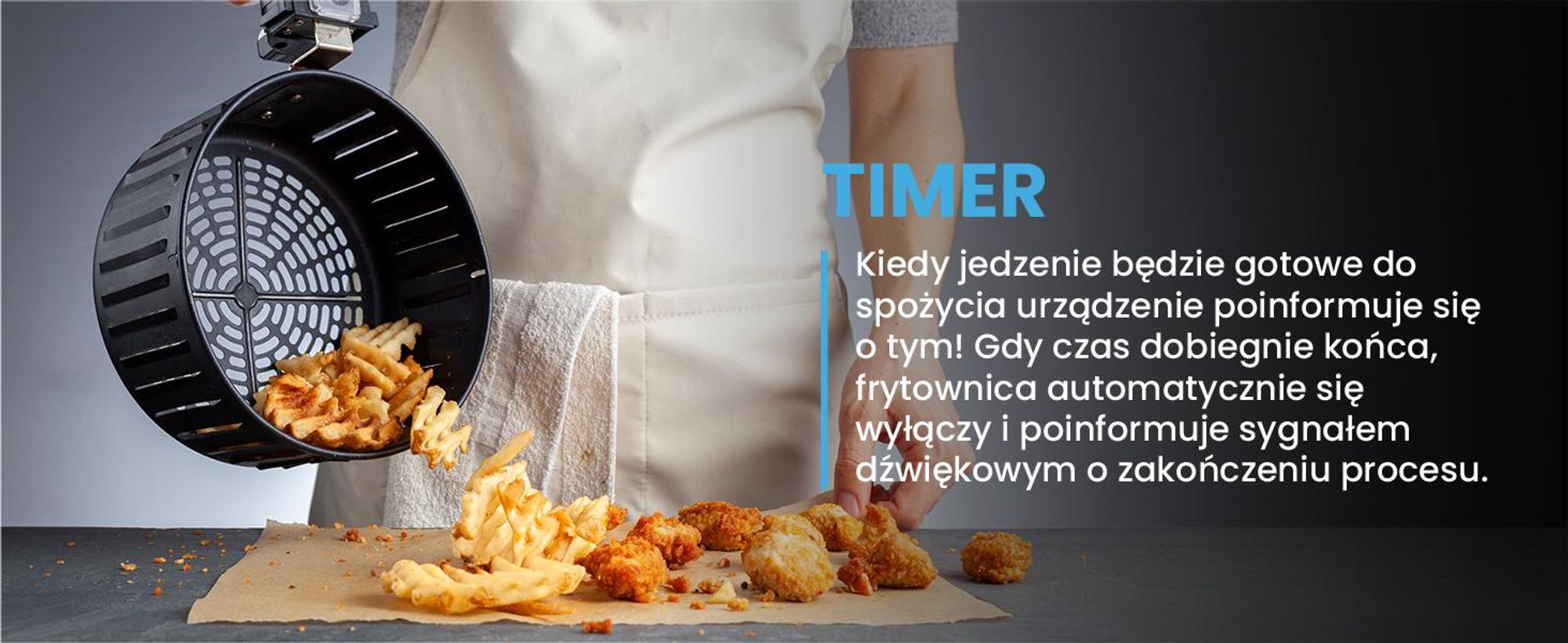 Frytkownica beztłuszczowa z pojemnikiem 4,3 litra i siedmiowa programami