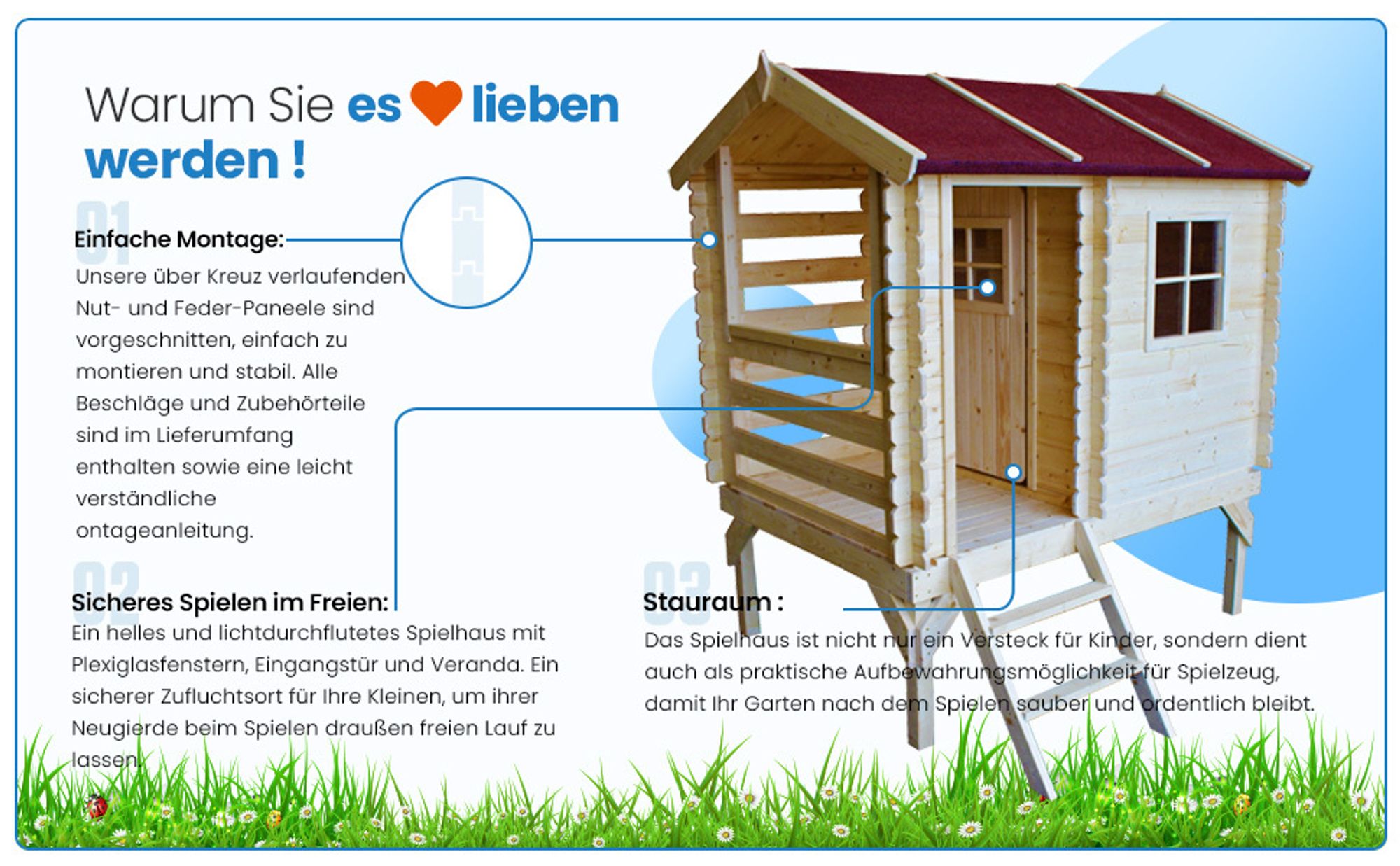 Timbela Kinderspielhaus aus Holz - Spielhaus im Freien für Kinder - B146xL181xH205 cm/1,1m2 Gartenspielhaus - Garten-Sommerhaus für Kinder M501B
