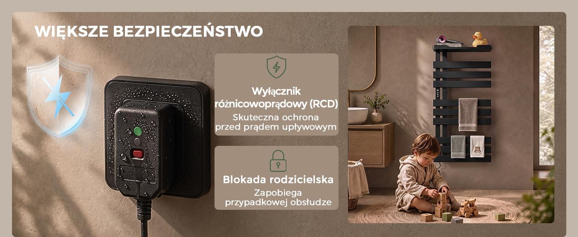 S'AFIELINA Grzejnik Łazienkowy Elektryczny 1050×500 mm 335 W Czarny, Grzejnik na Ręczniki z Półką, WiFi, Ogrzewanie Włóknem Węglowym, 6 Trybów