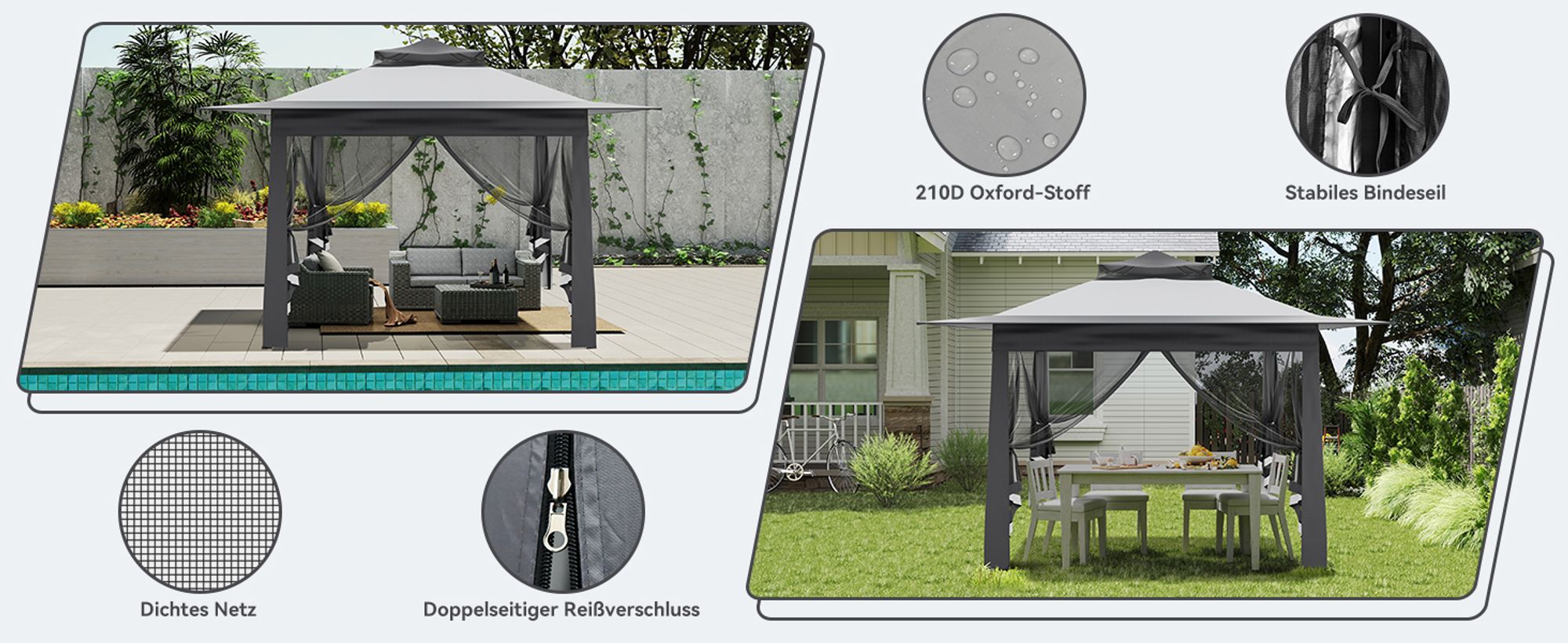 Puluomis Faltpavillon Gartenpavillon Pop Up 3,65 x 3,65m Pavillon Faltbar Pavillons & Partyzelte Wasserdicht Gartenzelt, UV-Schutz 50+