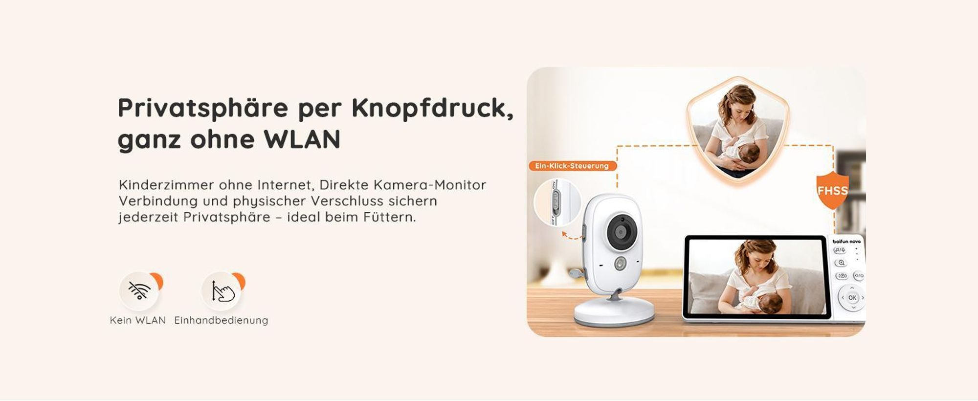 Babyphone mit Kamera, 5", VOX, Temperaturüberwachung, Gegensprechfunktion, IR-Nachtsich, weiß