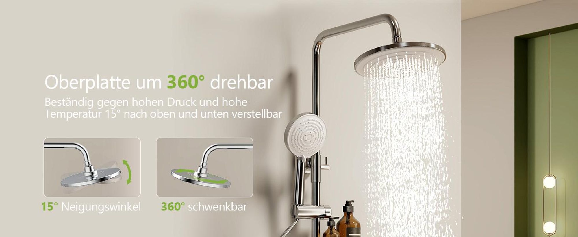S’AFIELINA Duschsäule ohne Armaturen Duschsystem mit 3 Strahlarten Handbrause und Kopfbrause Versenkbares Regal Höhenverstellbar