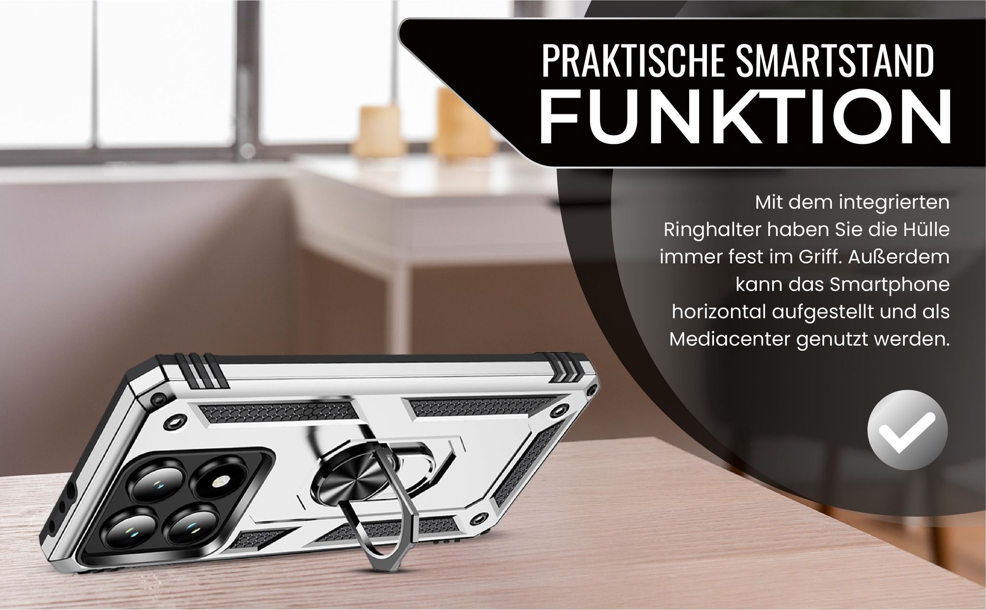 Silbernes Survival Case für Xiaomi 14T Pro mit Standfunktion