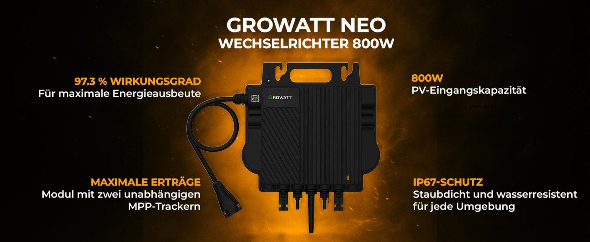 SUNNIVA® 2000W Balkonkraftwerk BIFAZIAL FULLBLACK komplett Steckdose GROWATT NEO-800M-X Wechselrichter, Komplettset 4x 500W PV Solaranlage Solarmodule
