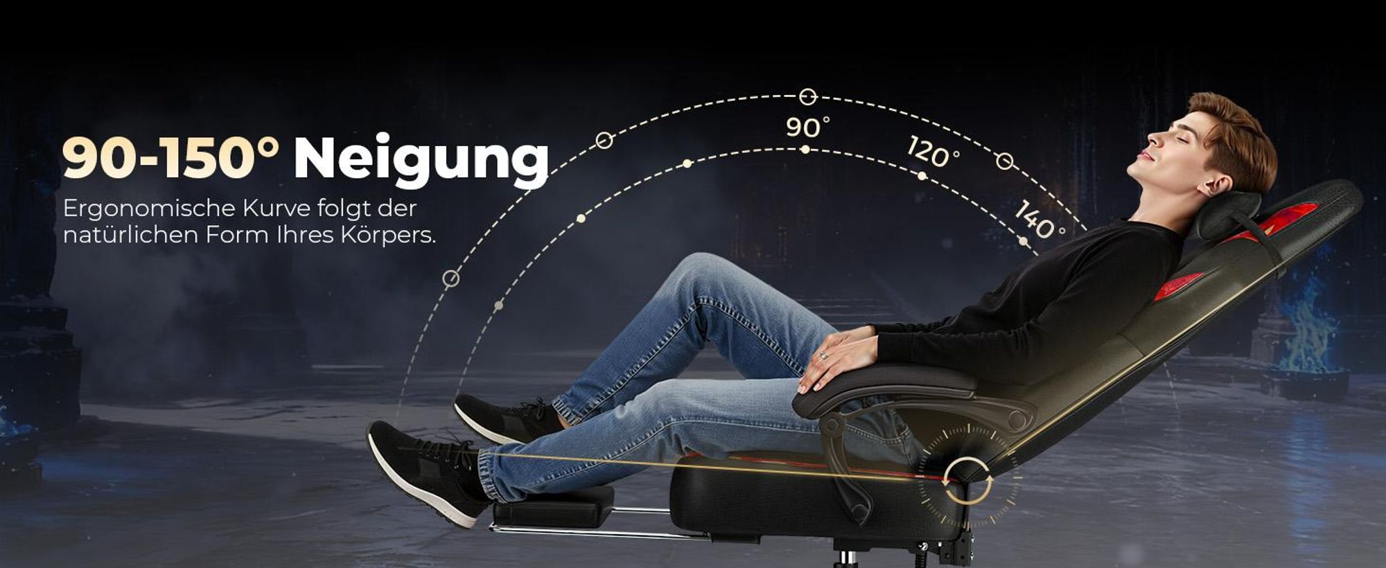 GTPLAYER Gaming Stuhl Chair Gamer Sessel Gamer Stuhl mit Fußstütze Lendenkissen Kopfstütze Höhenverstellbar Verstellbaren Armlehnen mit Fußstütze rot
