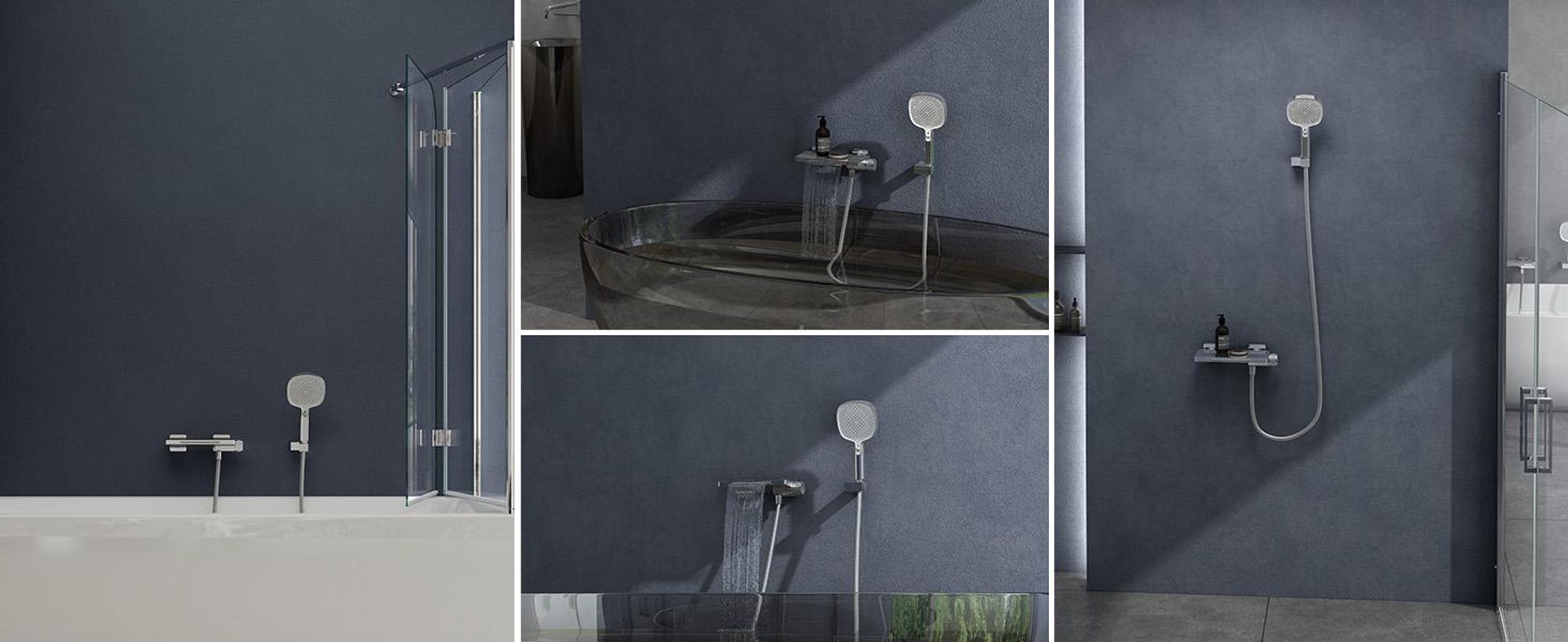 doporro Badewannenarmatur mit Handbrause, Wasserfall Wannenarmatur aus Vollmessing, Armatur Badewanne Wandarmatur, Wandmontage Silber DSN-403