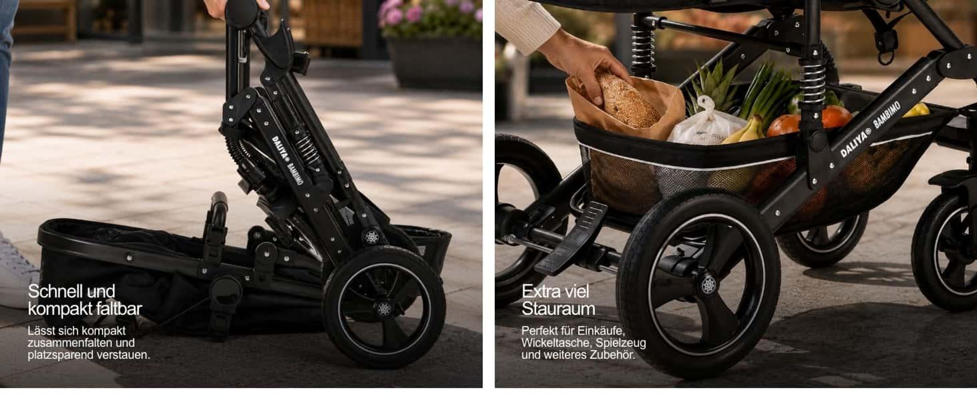Daliya® BAMBIMO 3in1 Kinderwagen mit i-Size Babyschale, Gummi-Rädern & Aluminiumrahmen, Travel-System mit 2in1-Babywanne/Sportsitz, Kombi-Kinderwagen