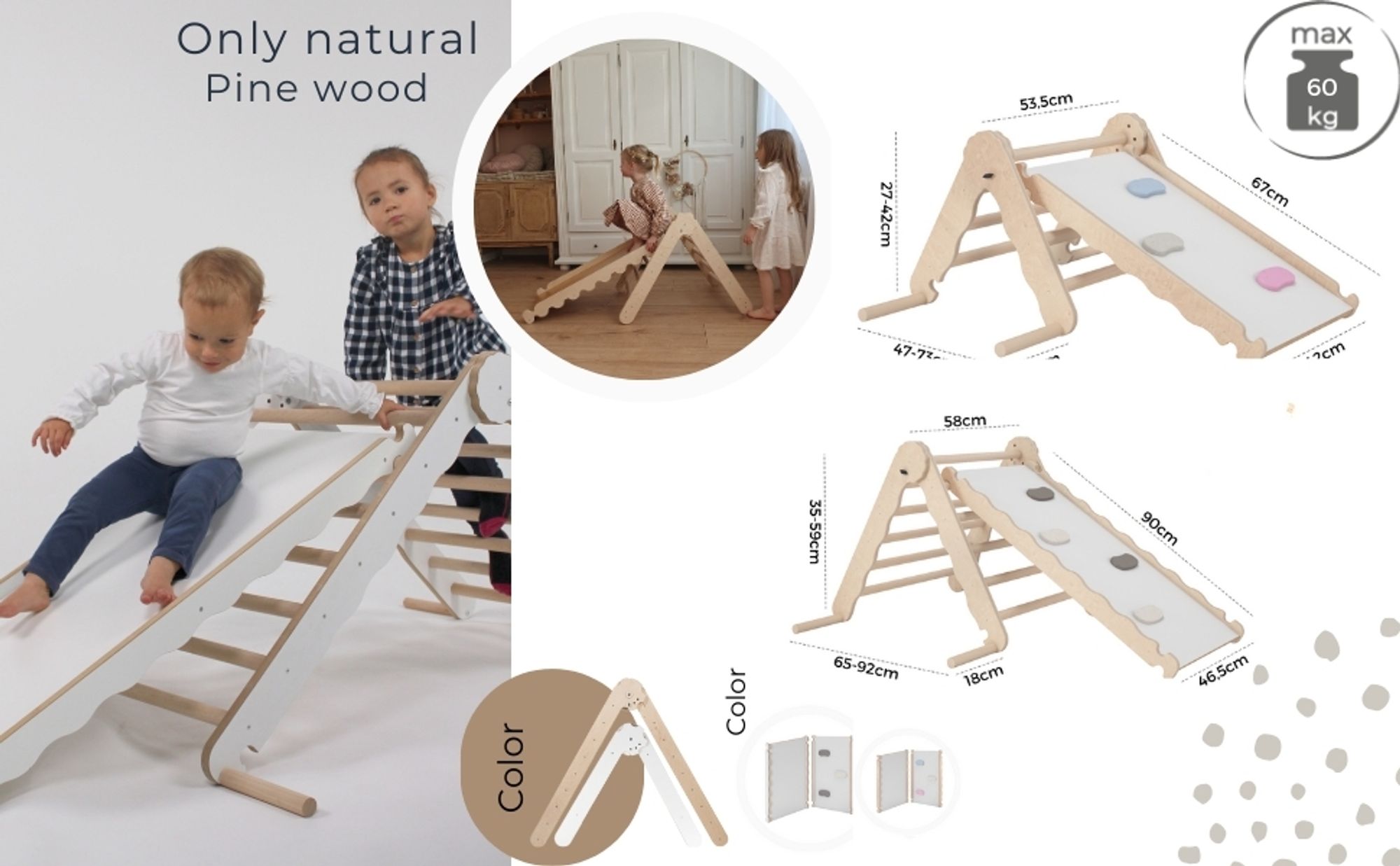 MAMOI® Bujak drewniany dla dzieci ze zjeżdżalnią | Drewniana kołyska Drewniana drabinka do bujania z naturalnego drewna | Wielofunkcyjny bujak