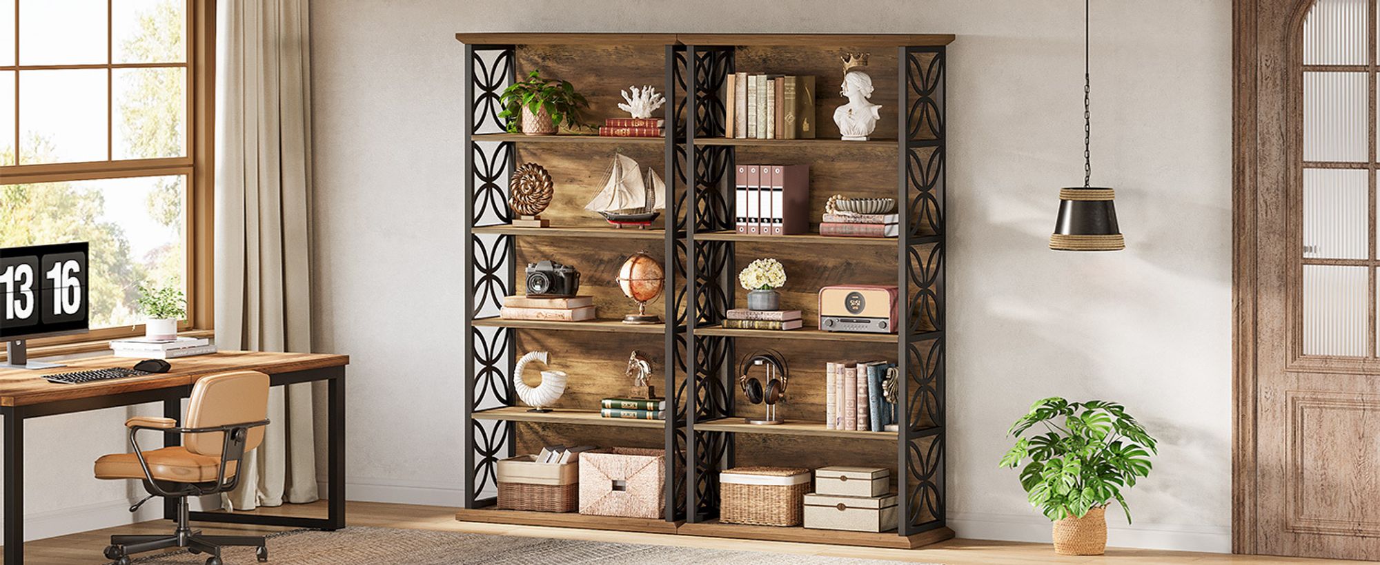 Tribesigns 6-stöckiges hohes Bücherregal, 180 cm Industrie-Bücherregal mit Metallrahmen, freistehende offene Lagerregale für Home Office, Wohnzimmer