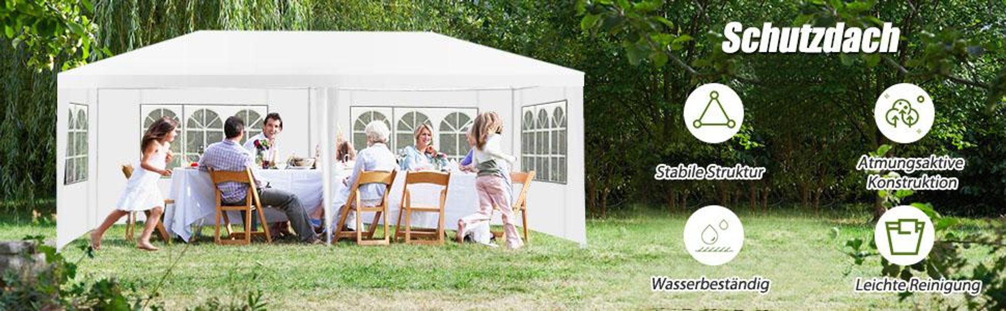 COSTWAY Pavillon 3x6m, Gartenpavillon mit 4 abnehmbaren Seitenwände & Fenstern, Partyzelt, Festzelt, Gartenzelt, für Garten, Party, Hochzeit, Weiß