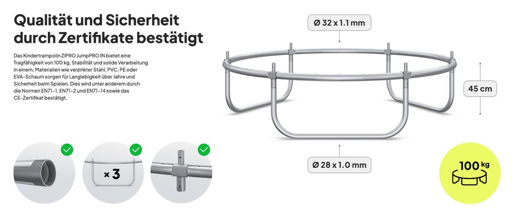 ZIPRO Trampolin Jump Pro IN | 6FT Ø 183cm | Gartentrampolin Kindertrampolin Komplett-Set inkl. Innennetz, Randabdeckung, Outdoor, Grün