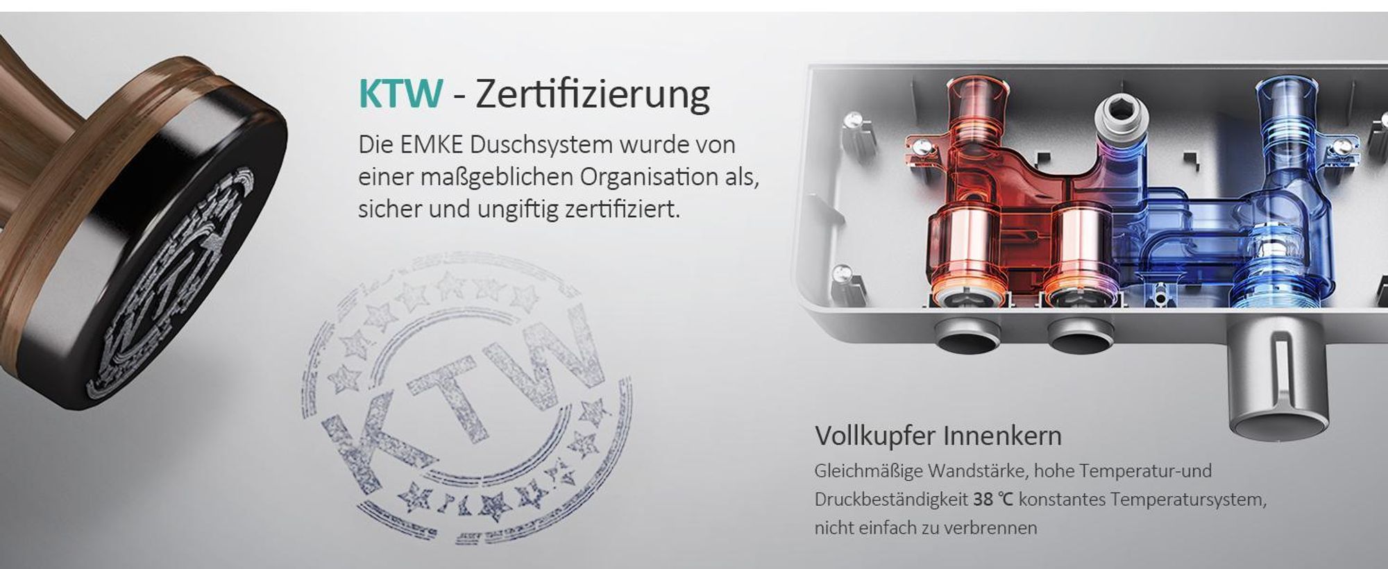 EMKE Duschsystem mit Thermostat, Edelstahl-Duschset mit 3-Funktionen Handbrause, Bad- & Duscharmaturen, KTW-, Grau- F08
