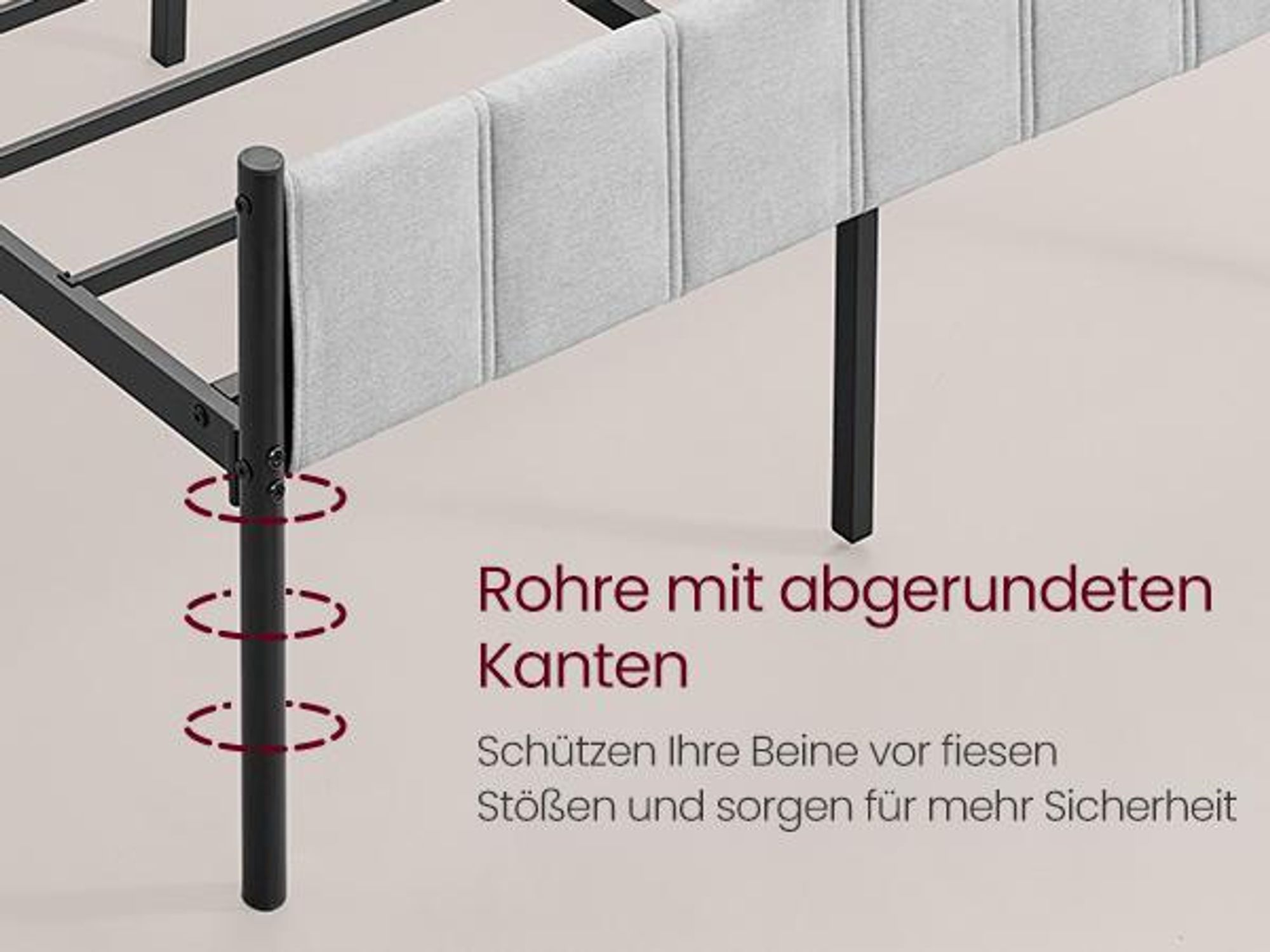VASAGLE Doppelbettgestell, 160 x 200 cm, Bettgestell, mit gepolstertem Kopfteil, Bettrahmen, Stahl, trägt bis zu 500 kg, einfache Montage