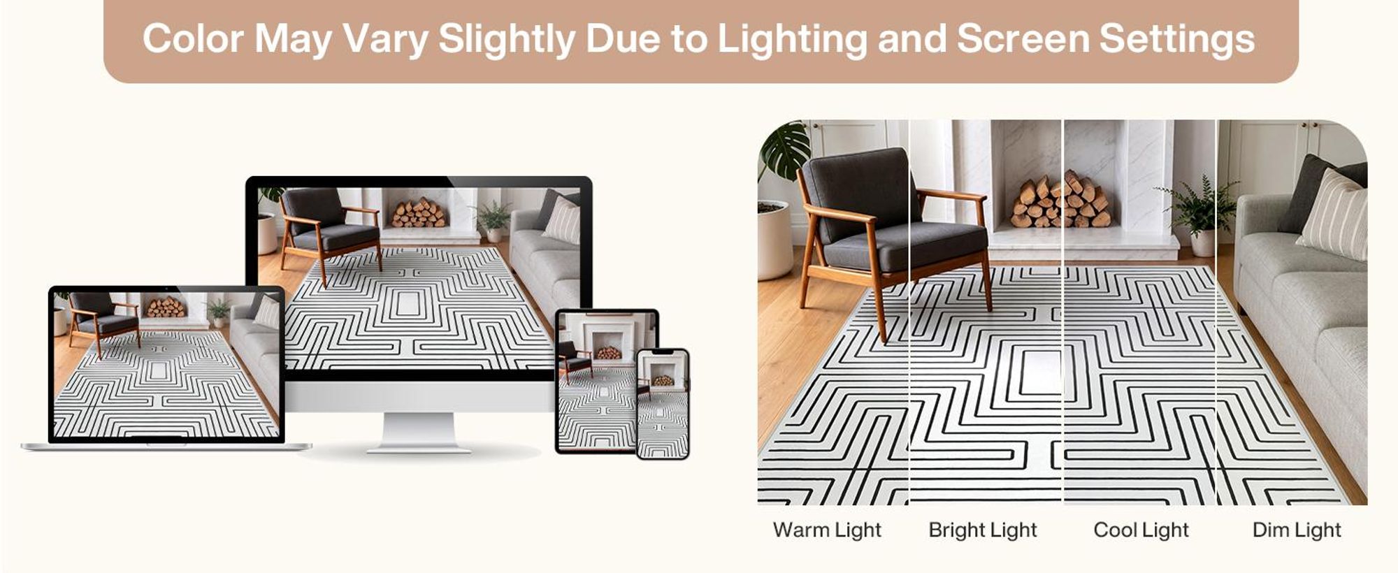Tribesigns Waschbarer Teppich Wohnzimmer, 200×300 cm Weicher Schwarz-Weiß Abstrakter Schlafzimmerteppich,Geometrischer Flachflorteppich EsszimmerBüro