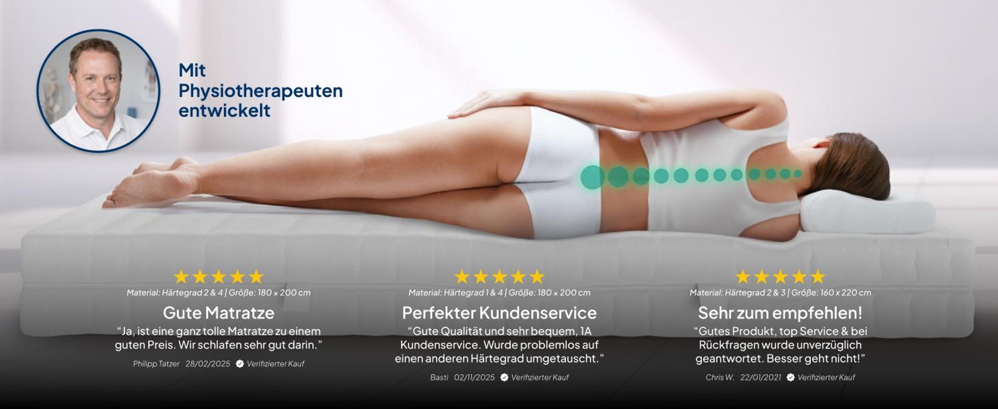 AM Qualitätsmatratzen | Premium 7-Zonen Partnermatratze 180x200 cm - H2 & H3 - Taschenfederkernmatratze (1000 Federn/2m²)