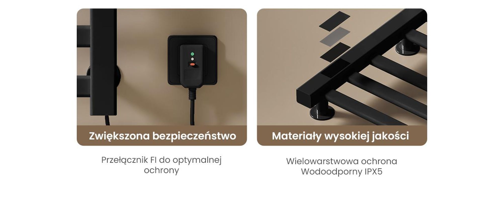 EMKE Grzejnik łazienkowy elektryczny 500x500 mm, 140W, dwurzędowy, płaskie rurki, półka i haki, WiFi Tuya Alexa, czarny mat