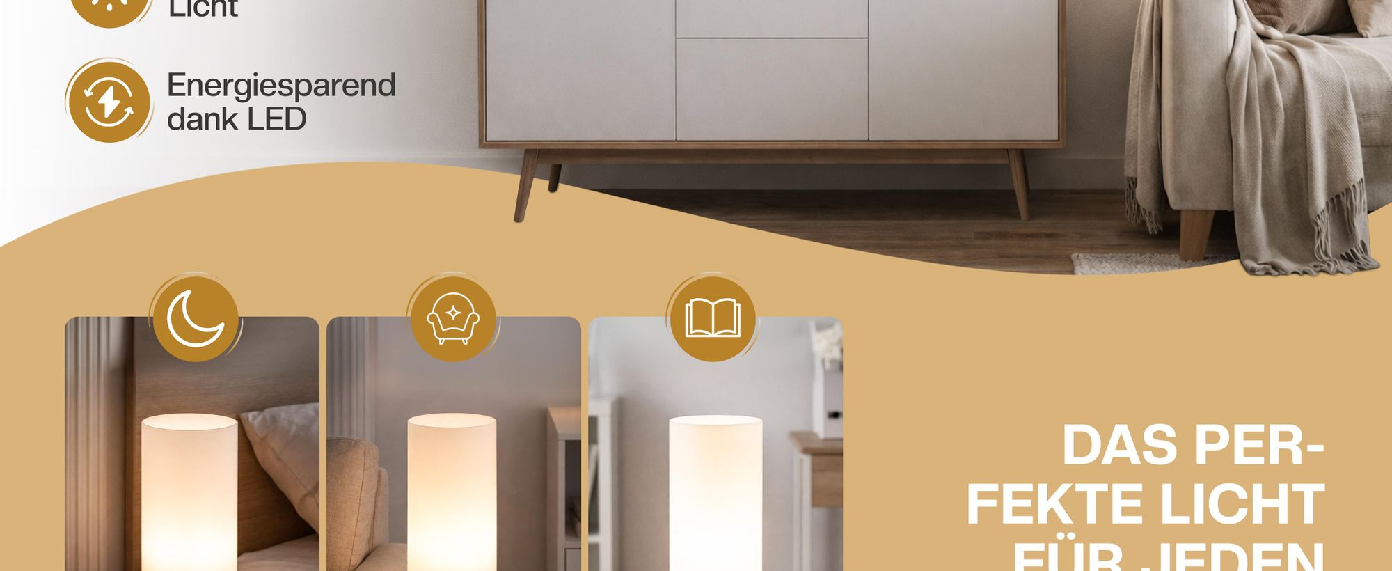 MONZANA® Nachttischlampe 2er Set Touch Dimmbar mit LED Leuchtmittel Glasschirm Tischlampe Tischleuchte Wohnzimmer Schlafzimmer Nachtlicht Leselampe