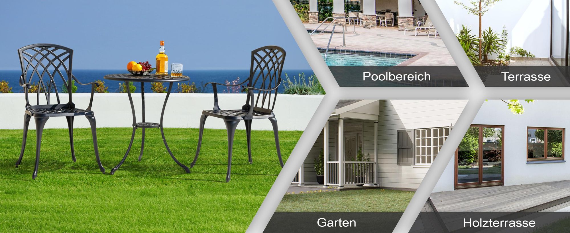 Avestar 3-teiliges Bistroset aus Aluminiumguss, Gartenmöbel Set, runder Bistrotisch  mit 2 Bistrostühlen, Schwarz