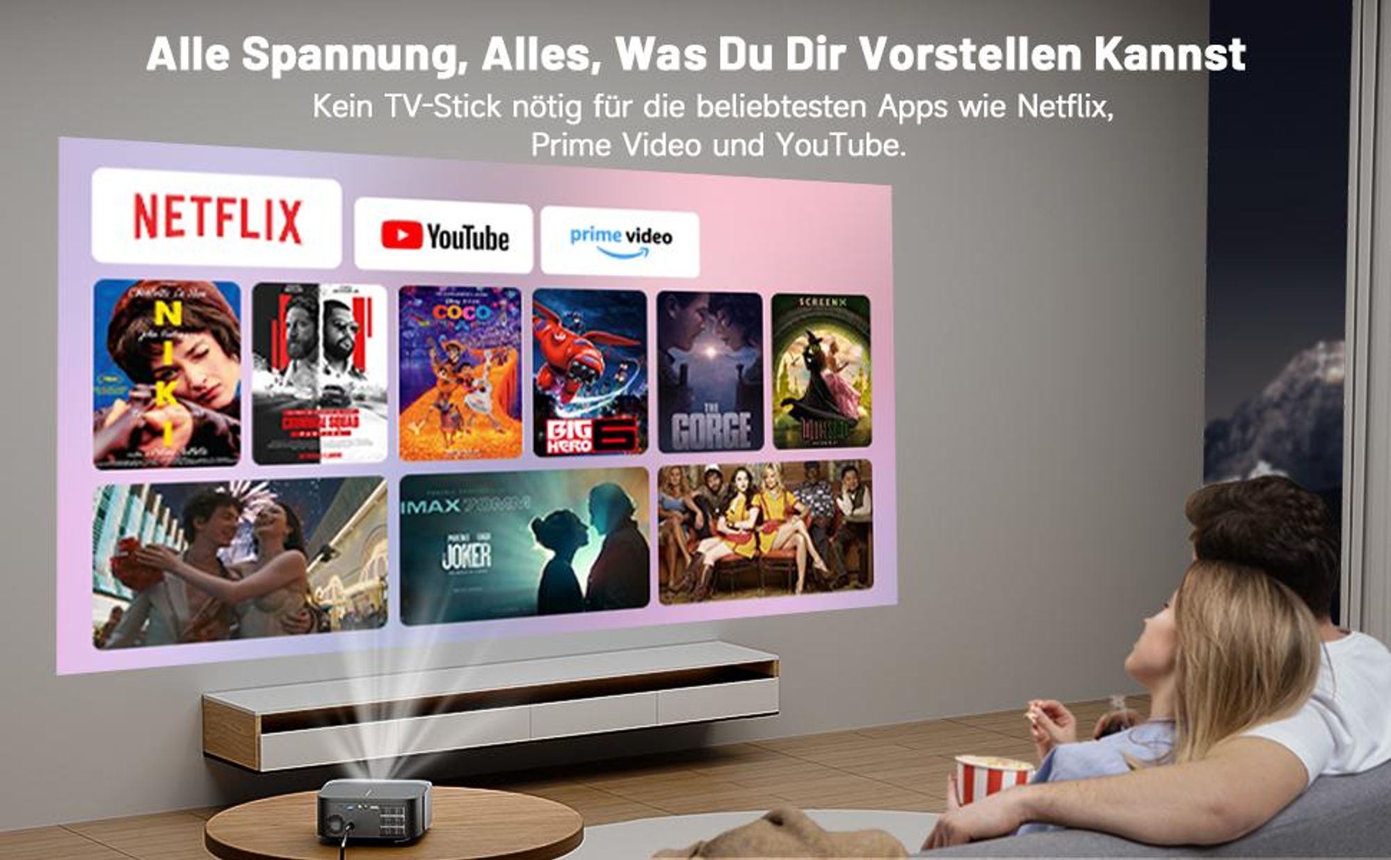 Beamer 4K mit Netflix, Native 1080P, Android 13.0, Elektrischer Fokus, 25000 Lumens, 2-Wege Bluetooth 5.3 WiFi6 Beamer Heimkino