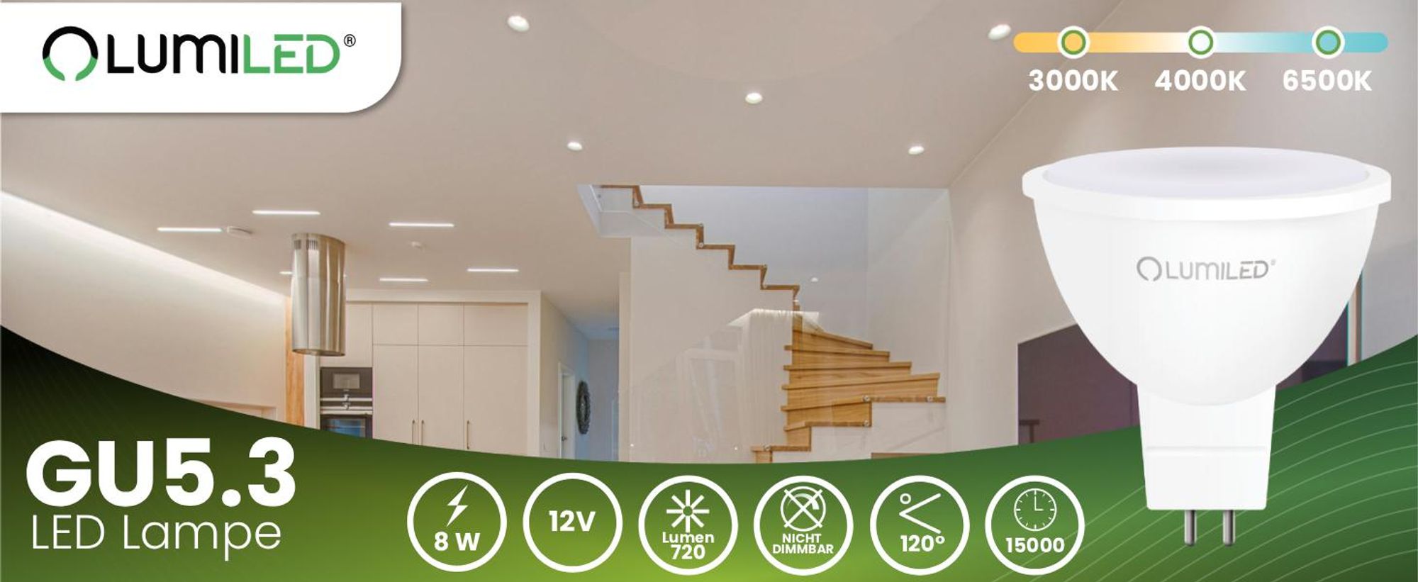 LUMILED GU5.3 LED Lampen Leuchtmittel Spot 10 Stück Set, MR16 8W (entspricht 80W Halogen Glühlampen) 4000K Neutralweiß 12V 720 Lumen 120° Abstrahlwinkel Spots Glühbirnen Halogenleuchte