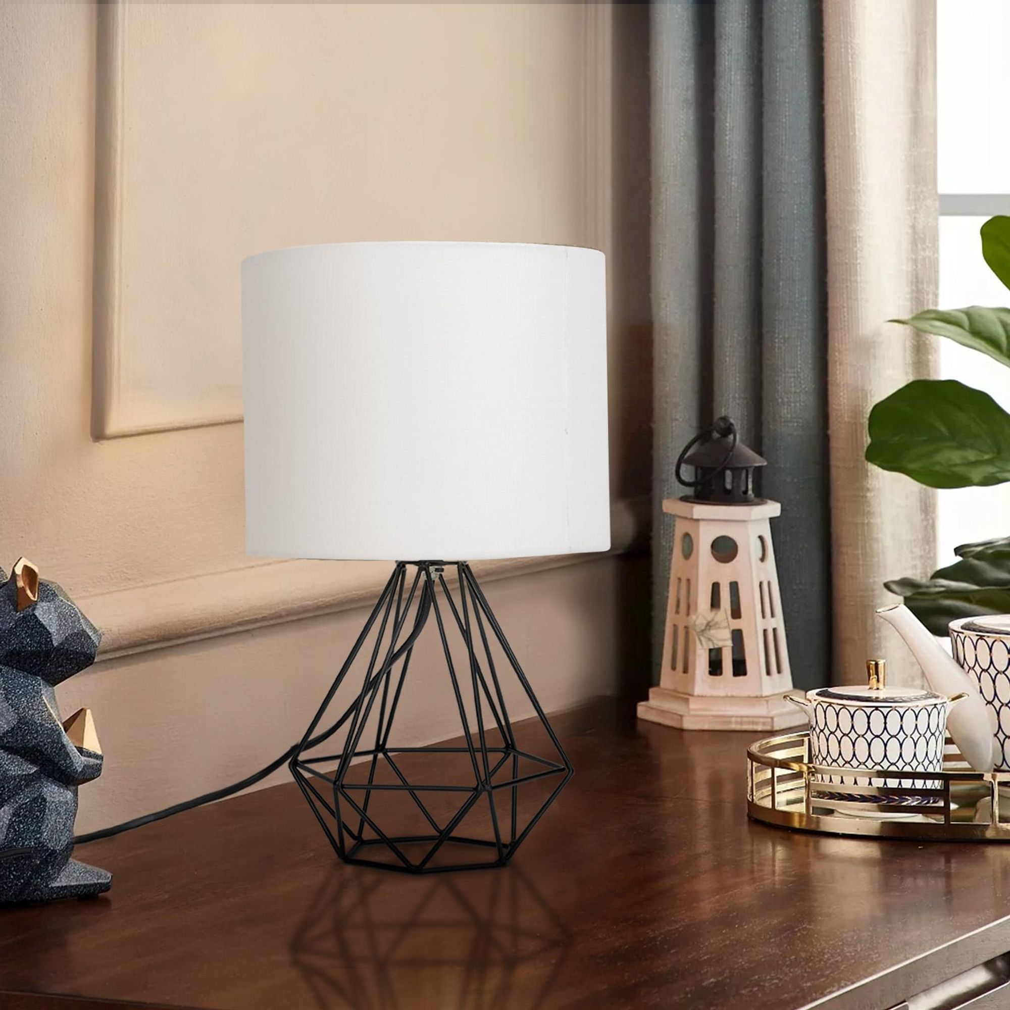 Aigostar - Tischlampe, Kleine Nachttischlampe, Modernes Hohlblock-Design Tischleuchte, Schreibtischlampe mit Weißem Stoff-Schirm , Sockel E14